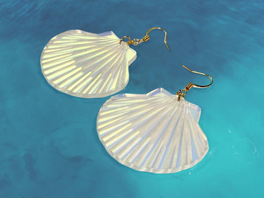 Iridescent Lion's Paw Scallop Shell Earrings - Painted Raina