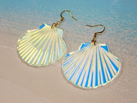 Iridescent Lion's Paw Scallop Shell Earrings - Painted Raina
