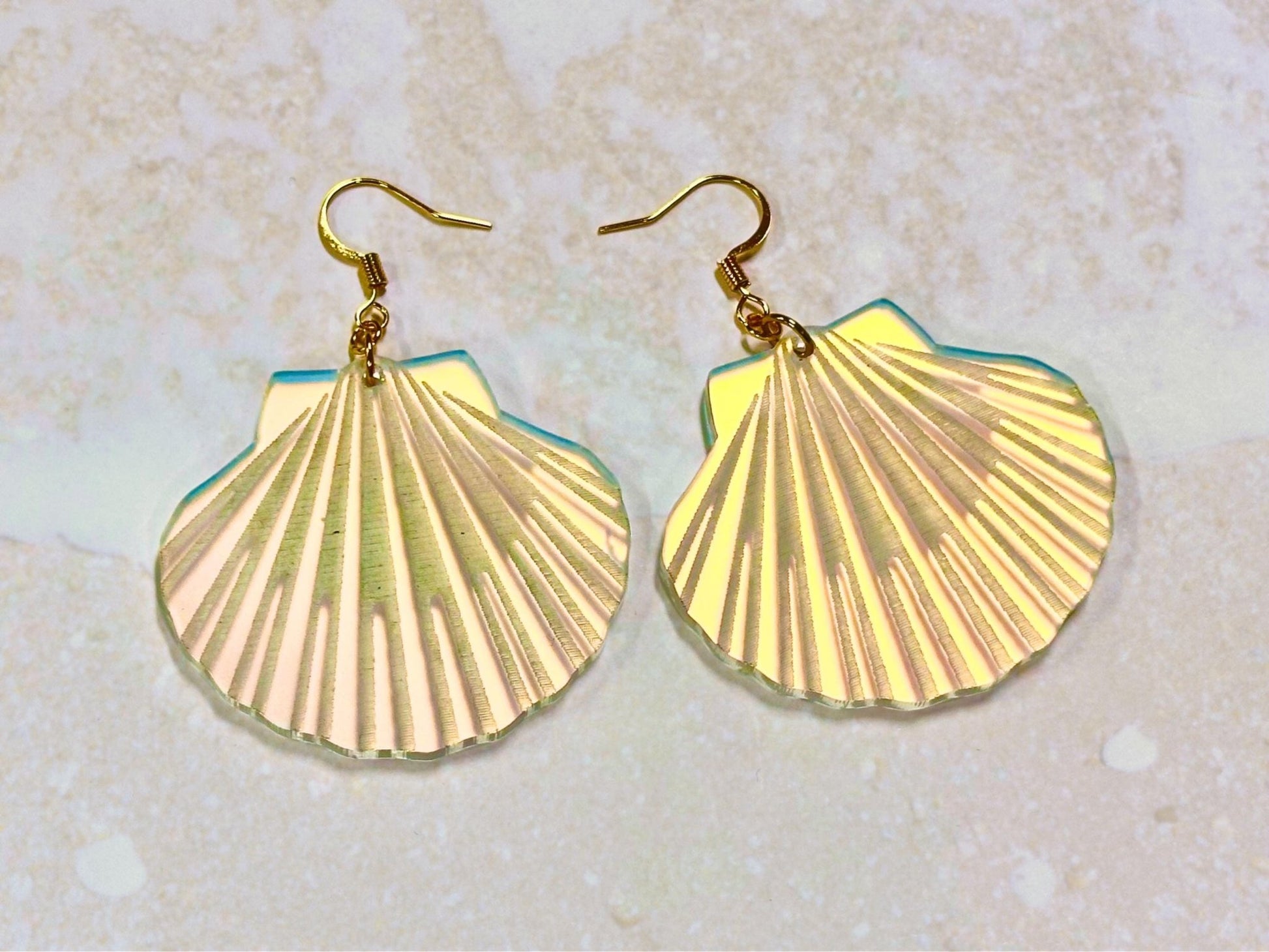 Iridescent Lion's Paw Scallop Shell Earrings - Painted Raina