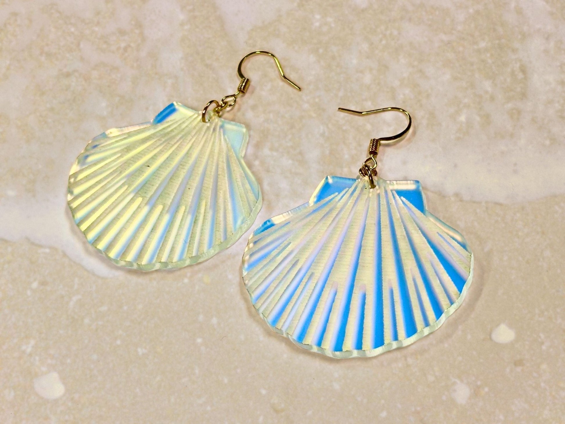 Iridescent Lion's Paw Scallop Shell Earrings - Painted Raina