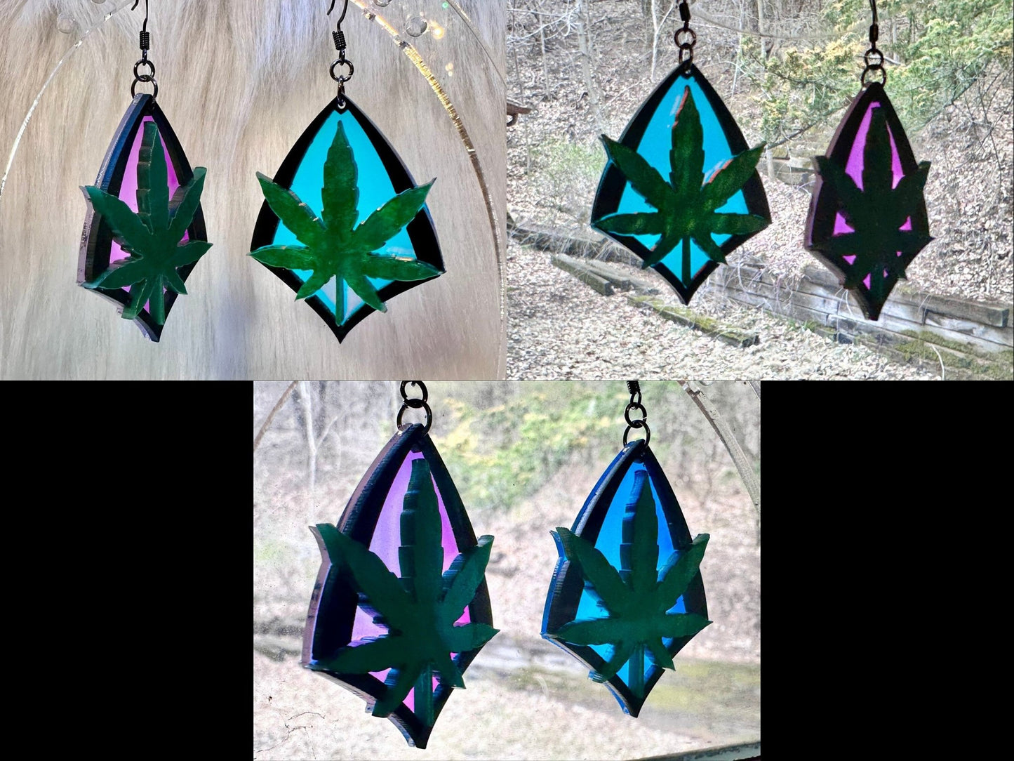Iridescent Marijuana Leaf Earrings - Painted Raina