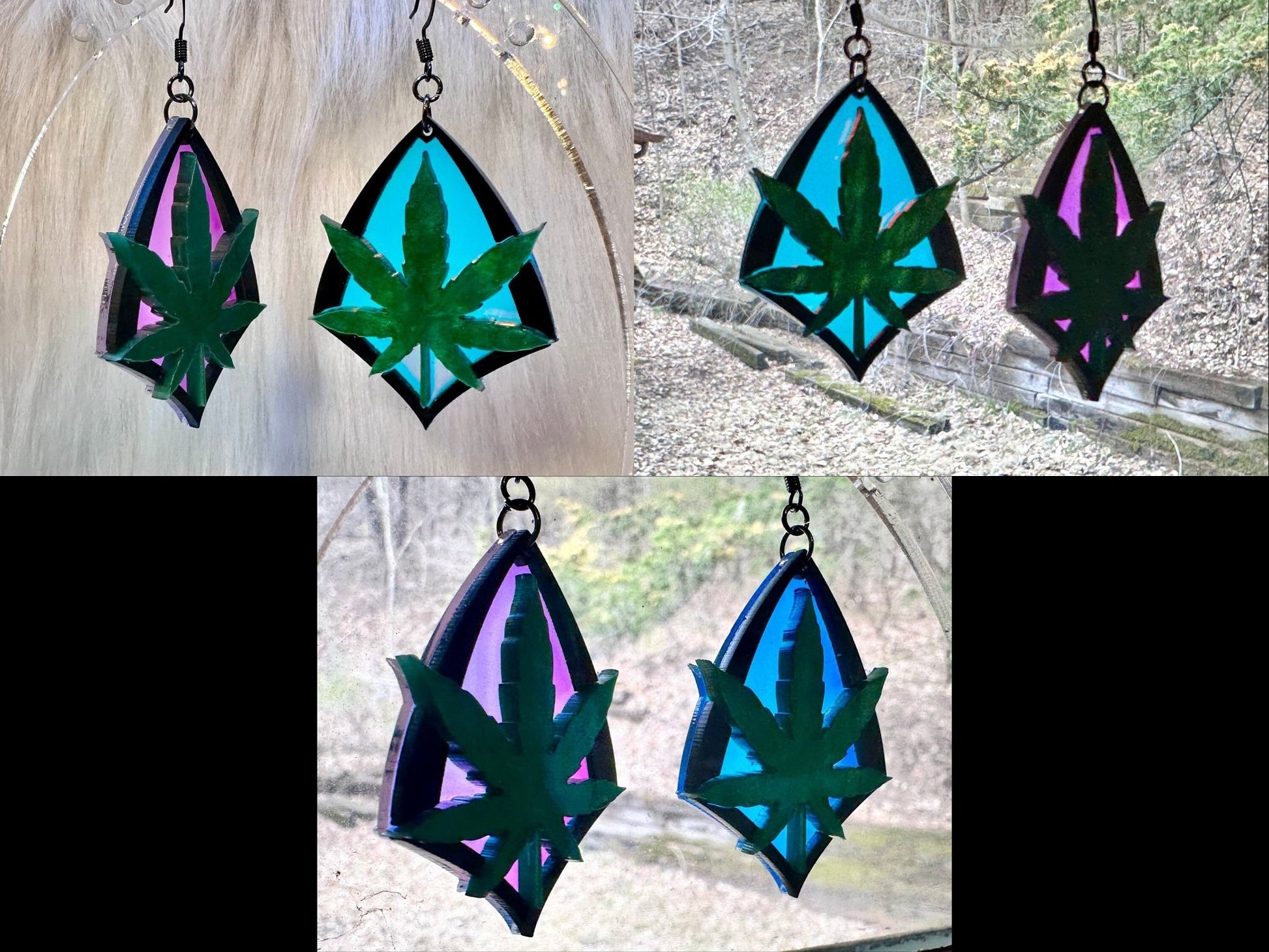 Iridescent Marijuana Leaf Earrings - Painted Raina
