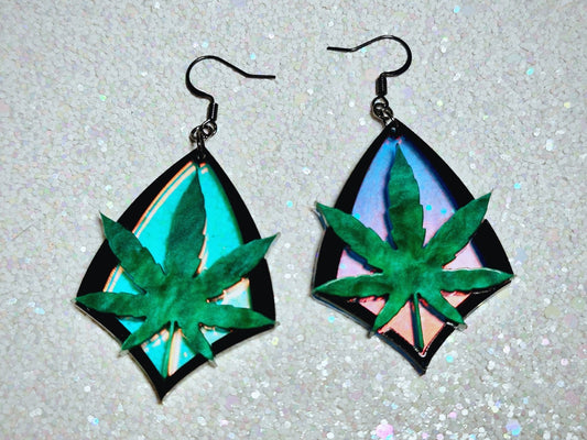 Iridescent Marijuana Leaf Earrings - Painted Raina