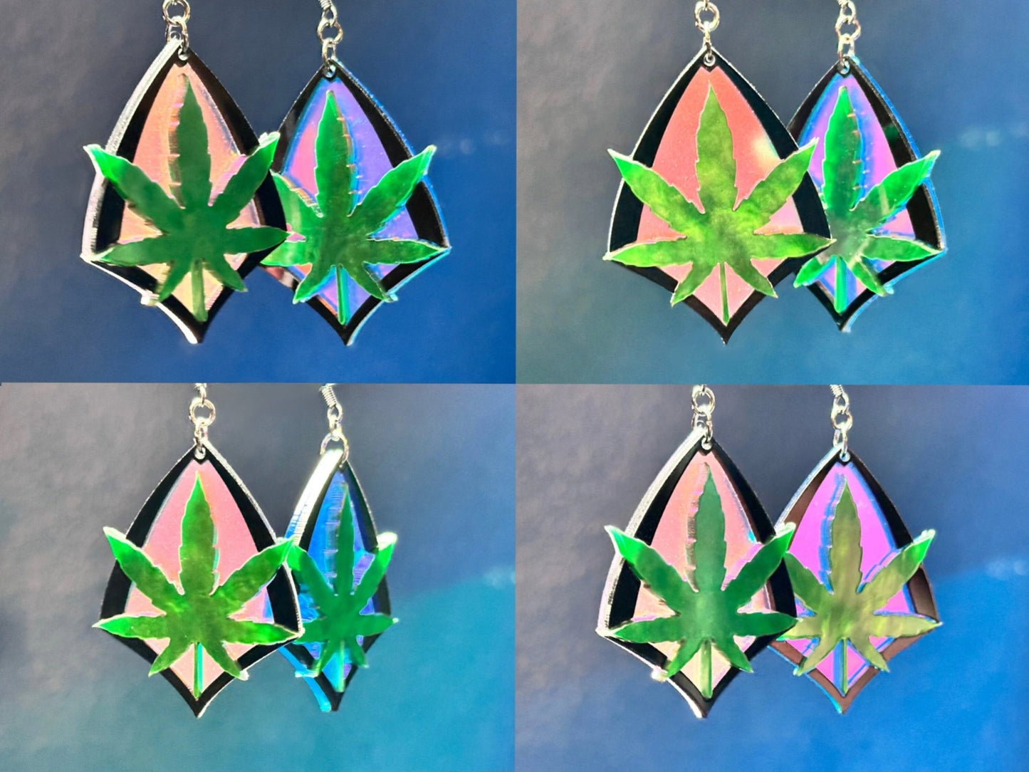 Iridescent Marijuana Leaf Earrings - Painted Raina