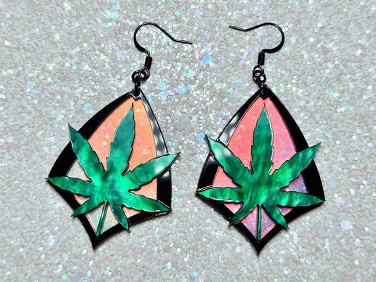 Iridescent Marijuana Leaf Earrings - Painted Raina