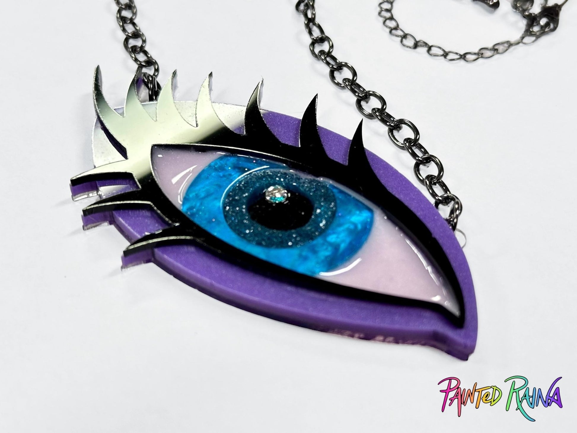Judy Blue Eye Necklace - Purple and Teal - Painted Raina