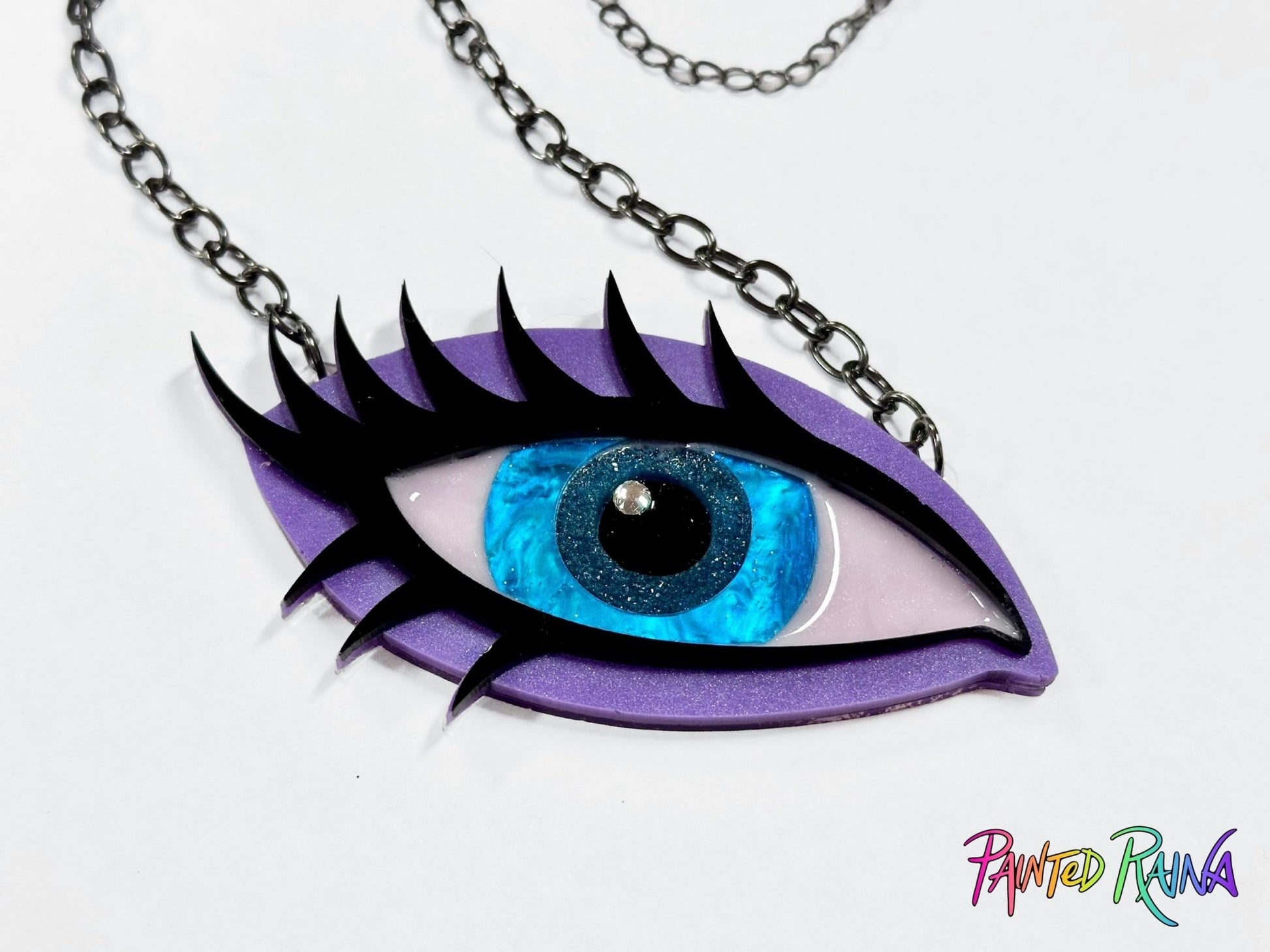 Judy Blue Eye Necklace - Purple and Teal - Painted Raina