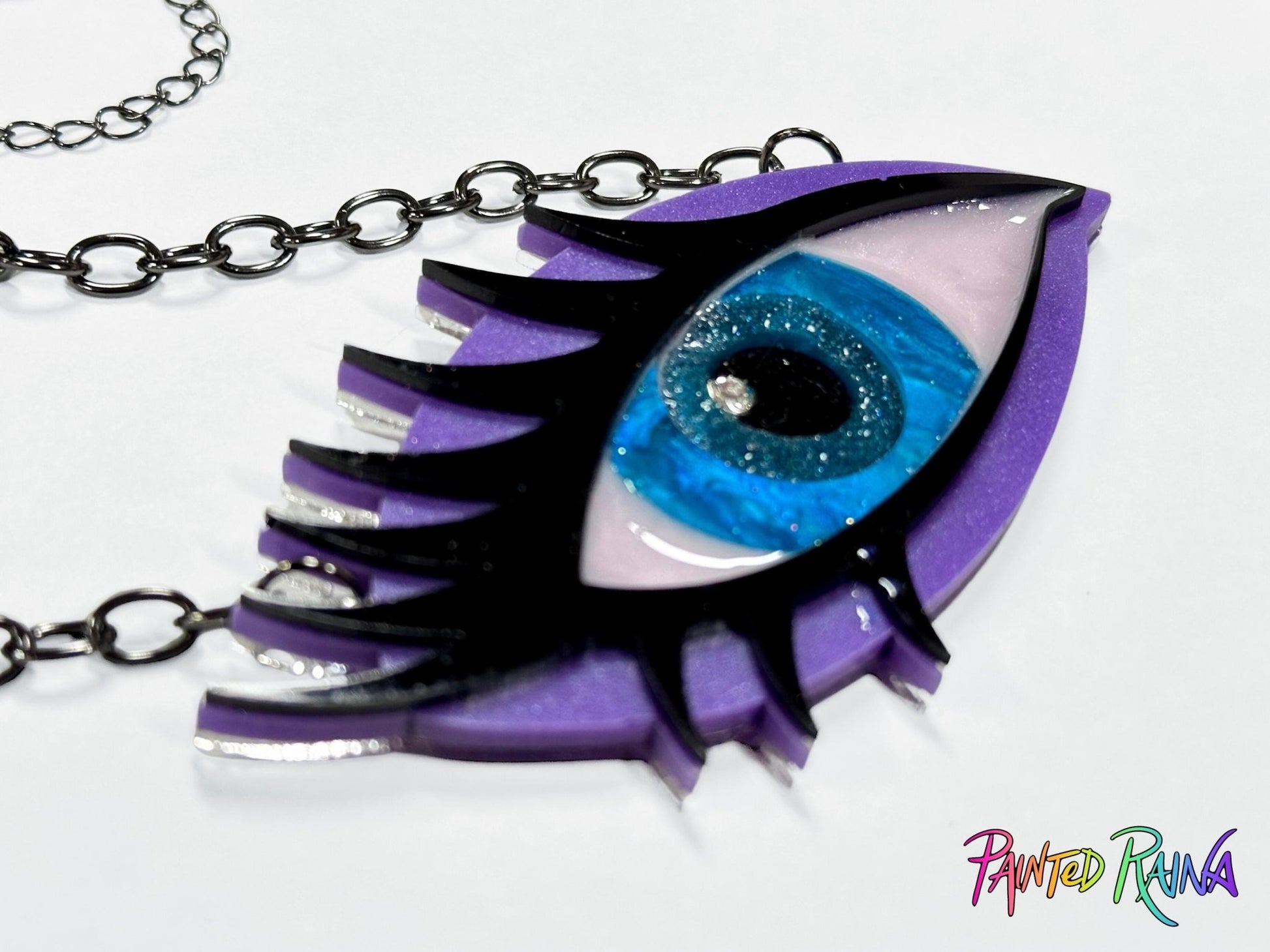 Judy Blue Eye Necklace - Purple and Teal - Painted Raina
