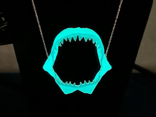 Layered Iridescent Shark Jaw Necklace | Sculptural Glow - in - the - Dark Art Jewelry - Painted Raina