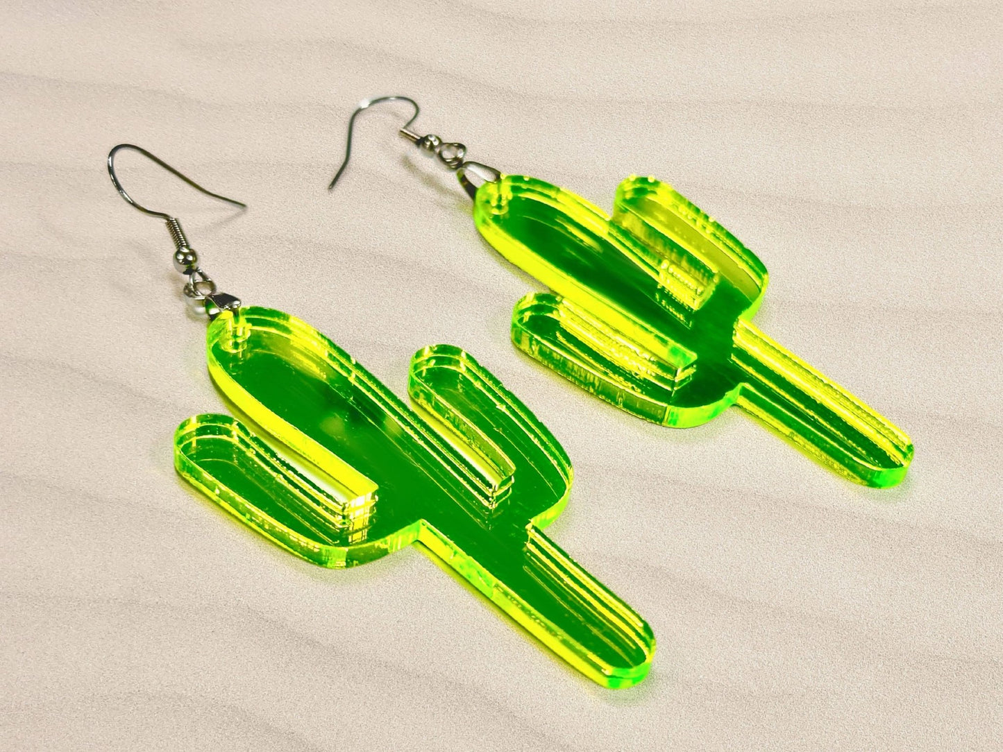 Lime Green Cactus Earrings - Painted Raina