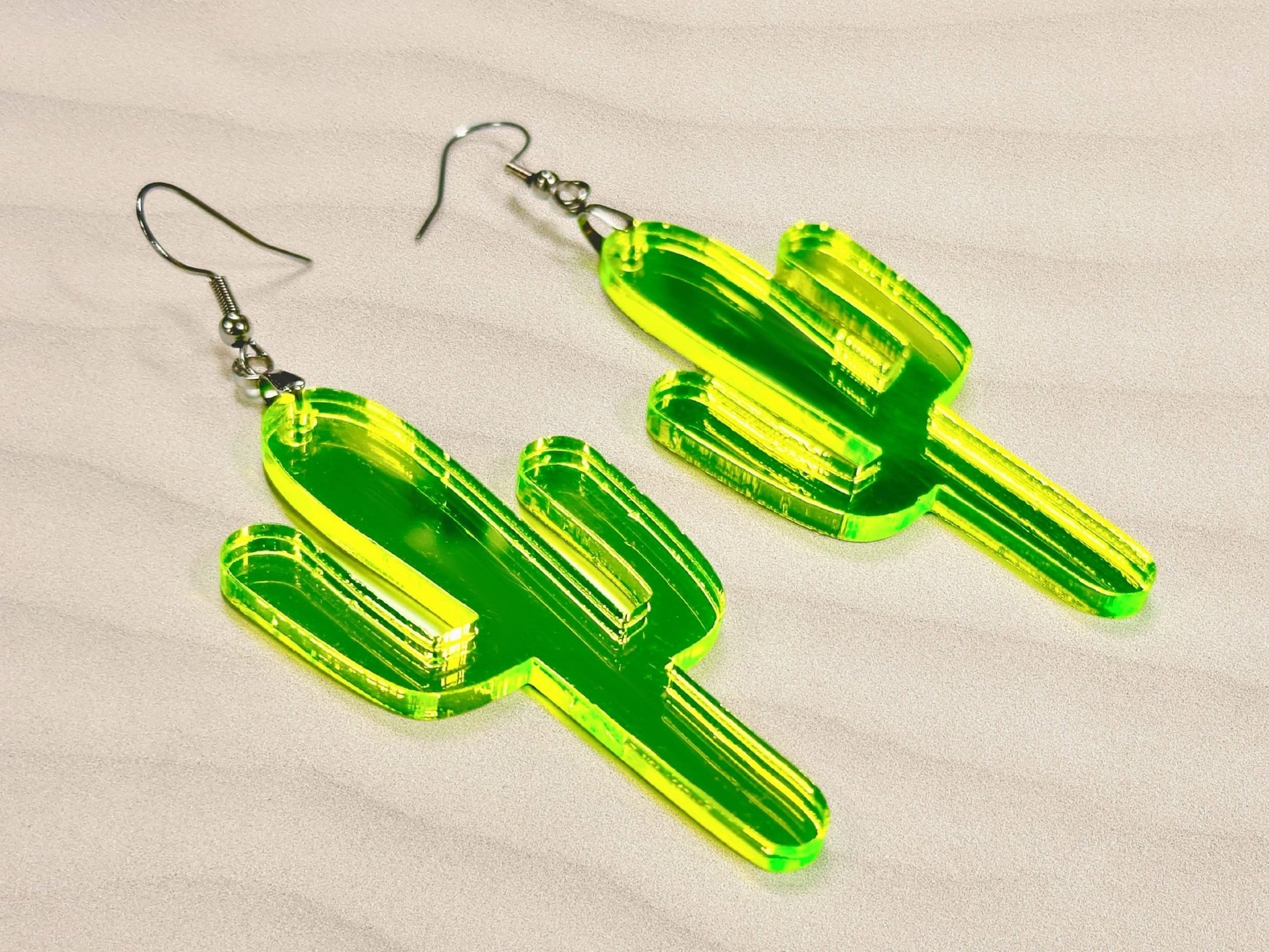 Lime Green Cactus Earrings - Painted Raina