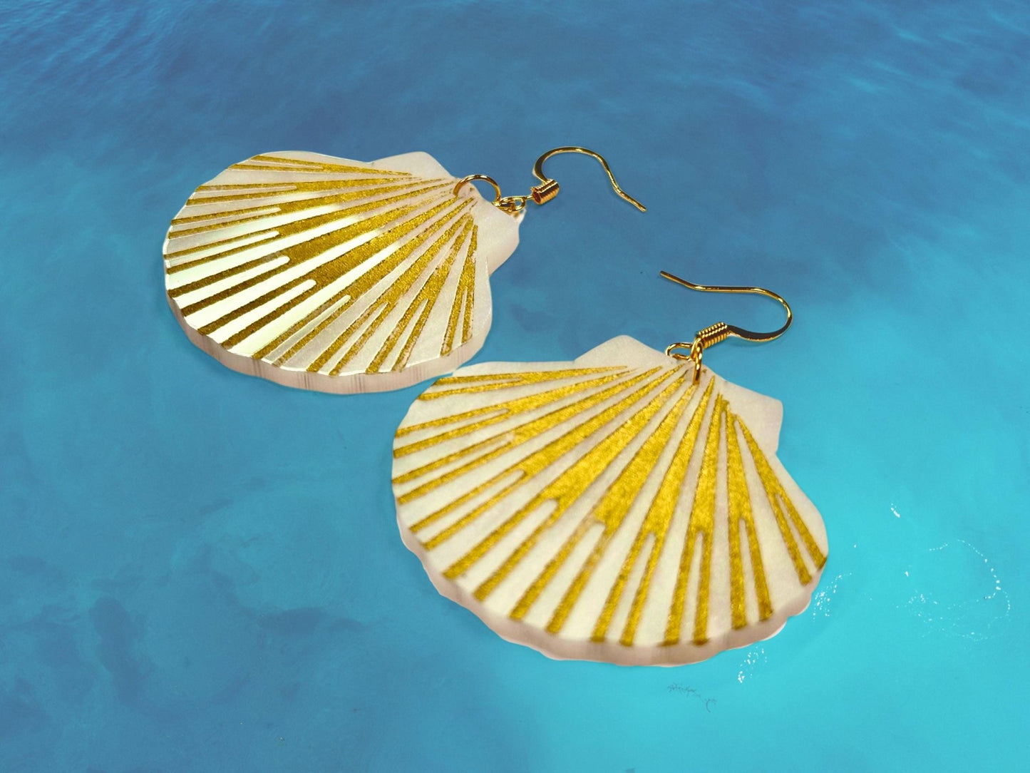 Lion's Paw Scallop Shell Earrings | White and Gold - Painted Raina