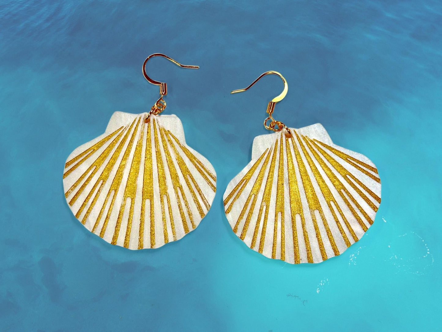 Lion's Paw Scallop Shell Earrings | White and Gold - Painted Raina