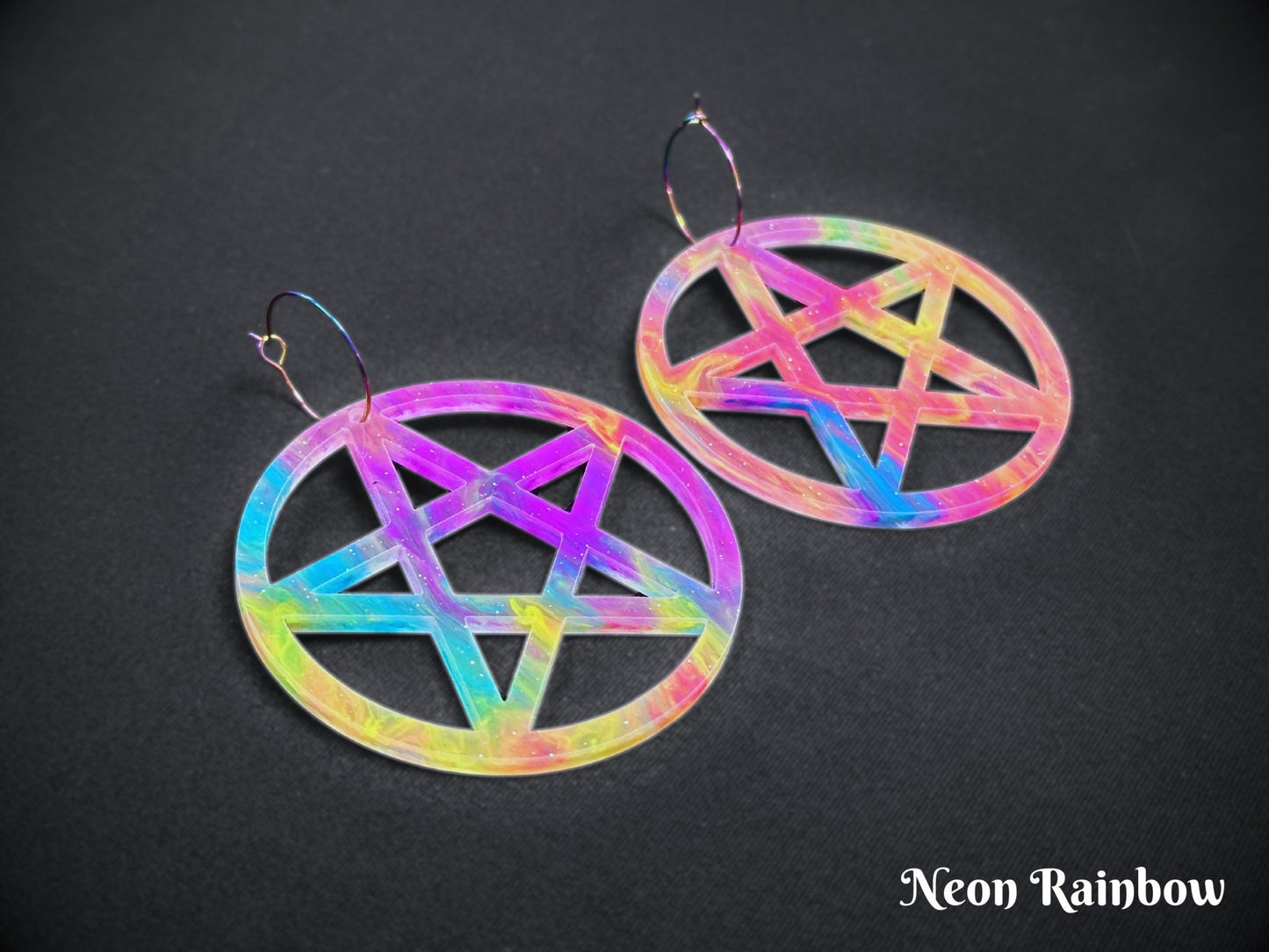 Marbled XL Pentagram Statement Earrings - Painted Raina