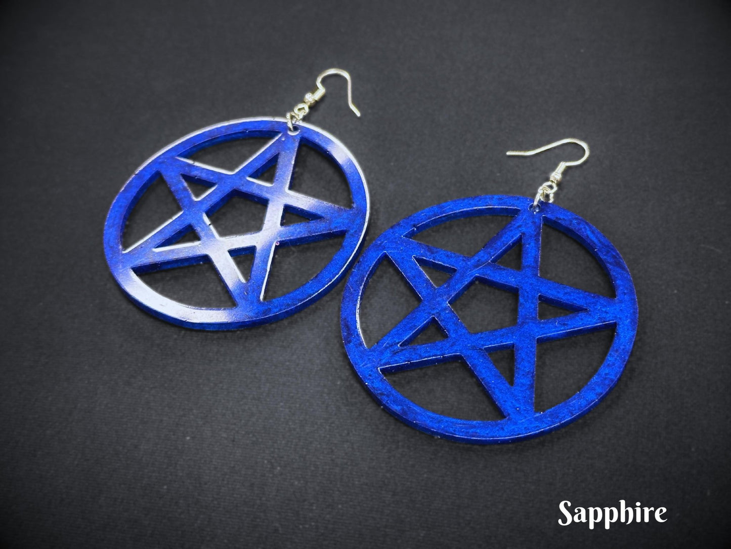 Marbled XL Pentagram Statement Earrings - Painted Raina