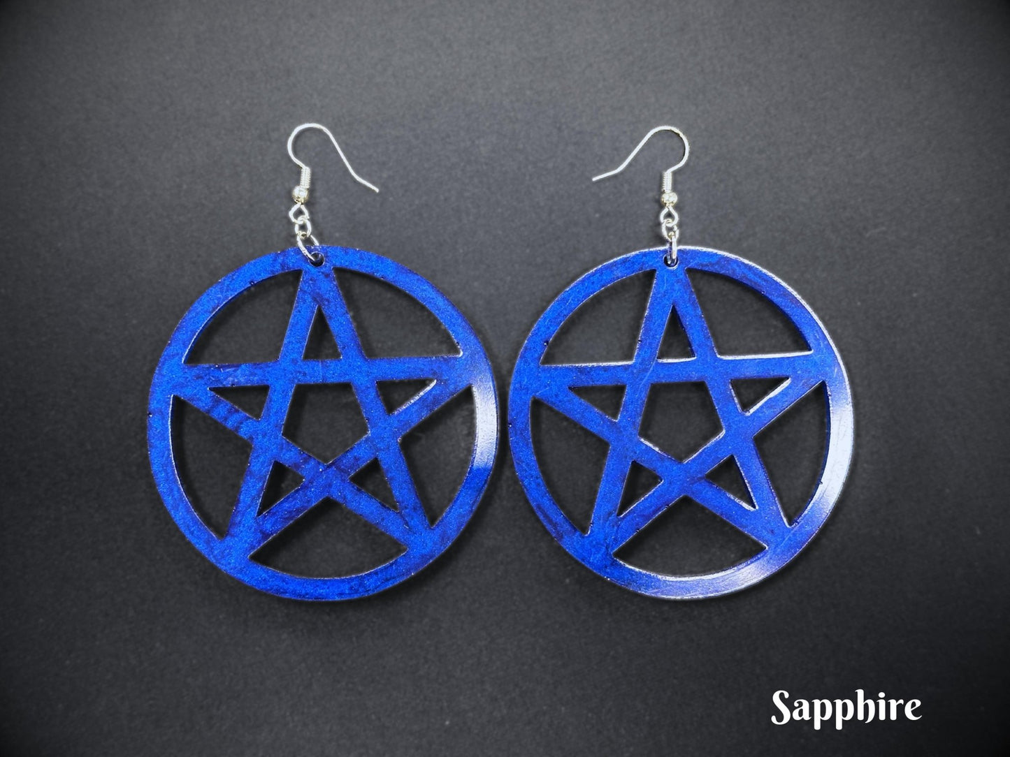 Marbled XL Pentagram Statement Earrings - Painted Raina