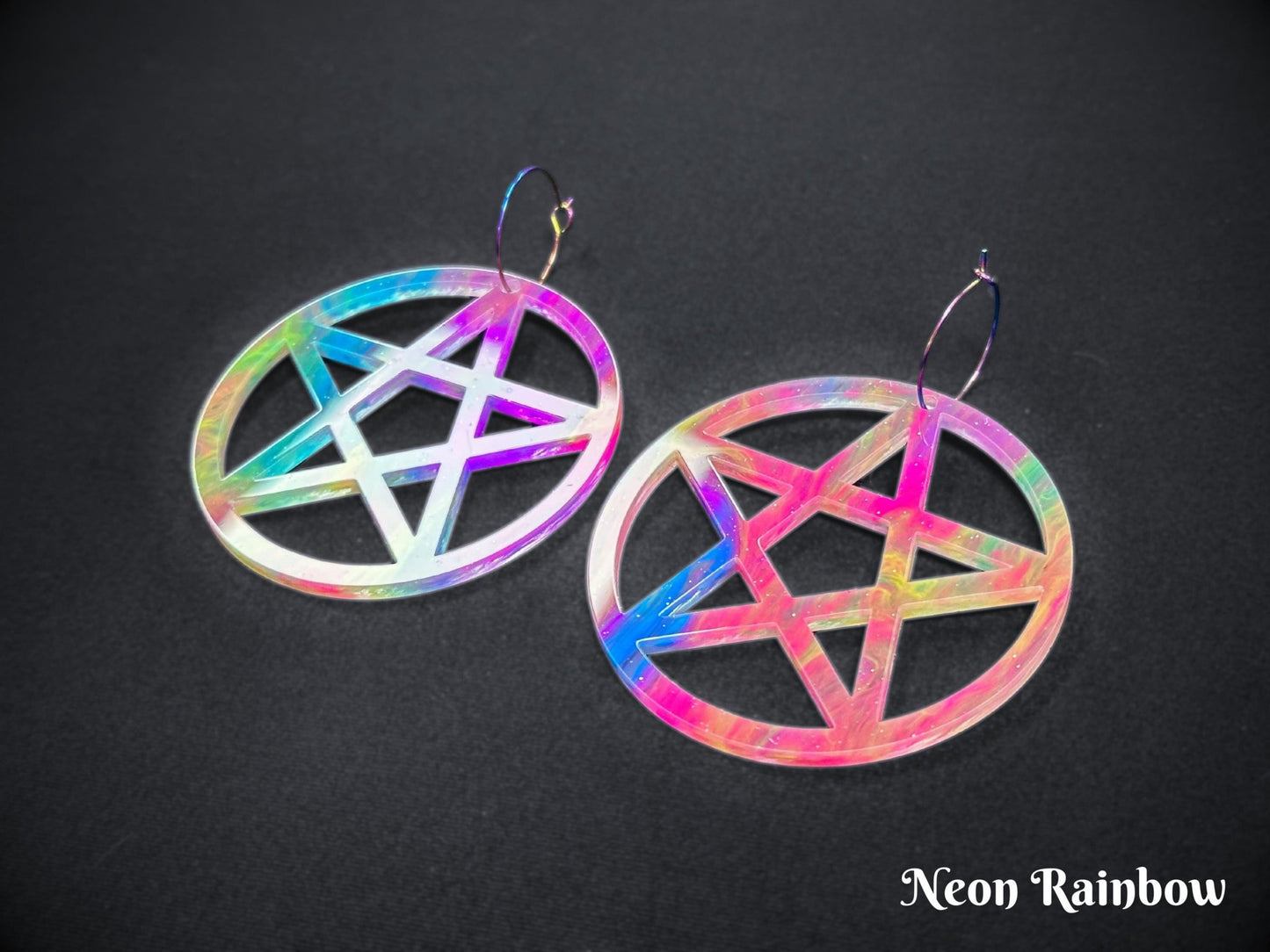 Marbled XL Pentagram Statement Earrings - Painted Raina