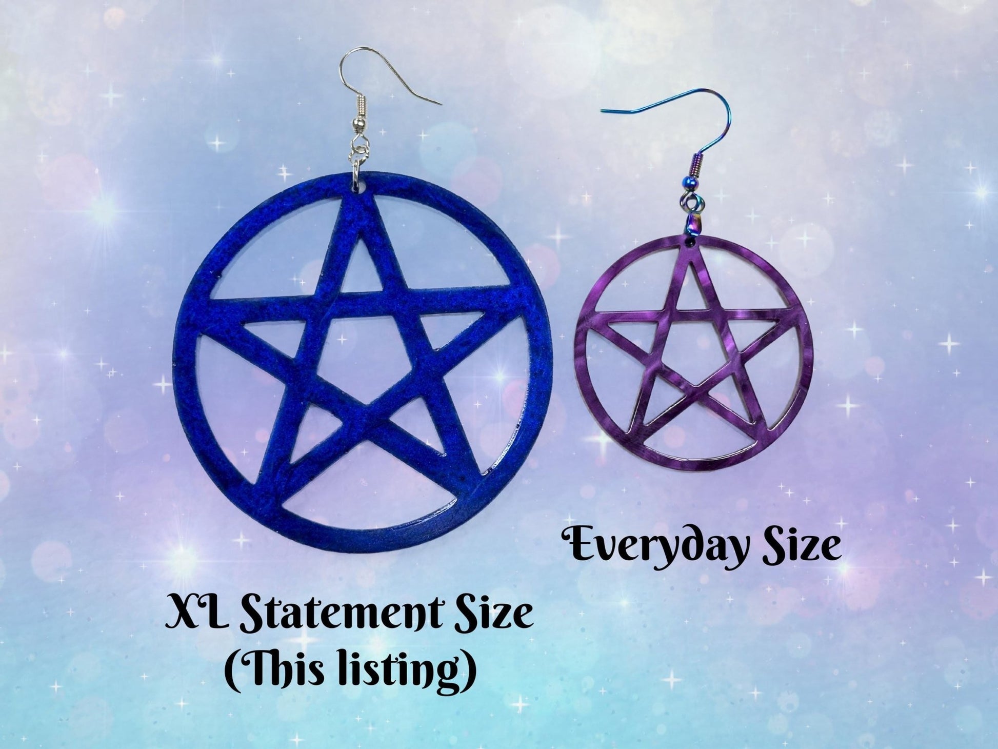 Marbled XL Pentagram Statement Earrings - Painted Raina