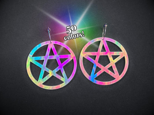 Marbled XL Pentagram Statement Earrings - Painted Raina
