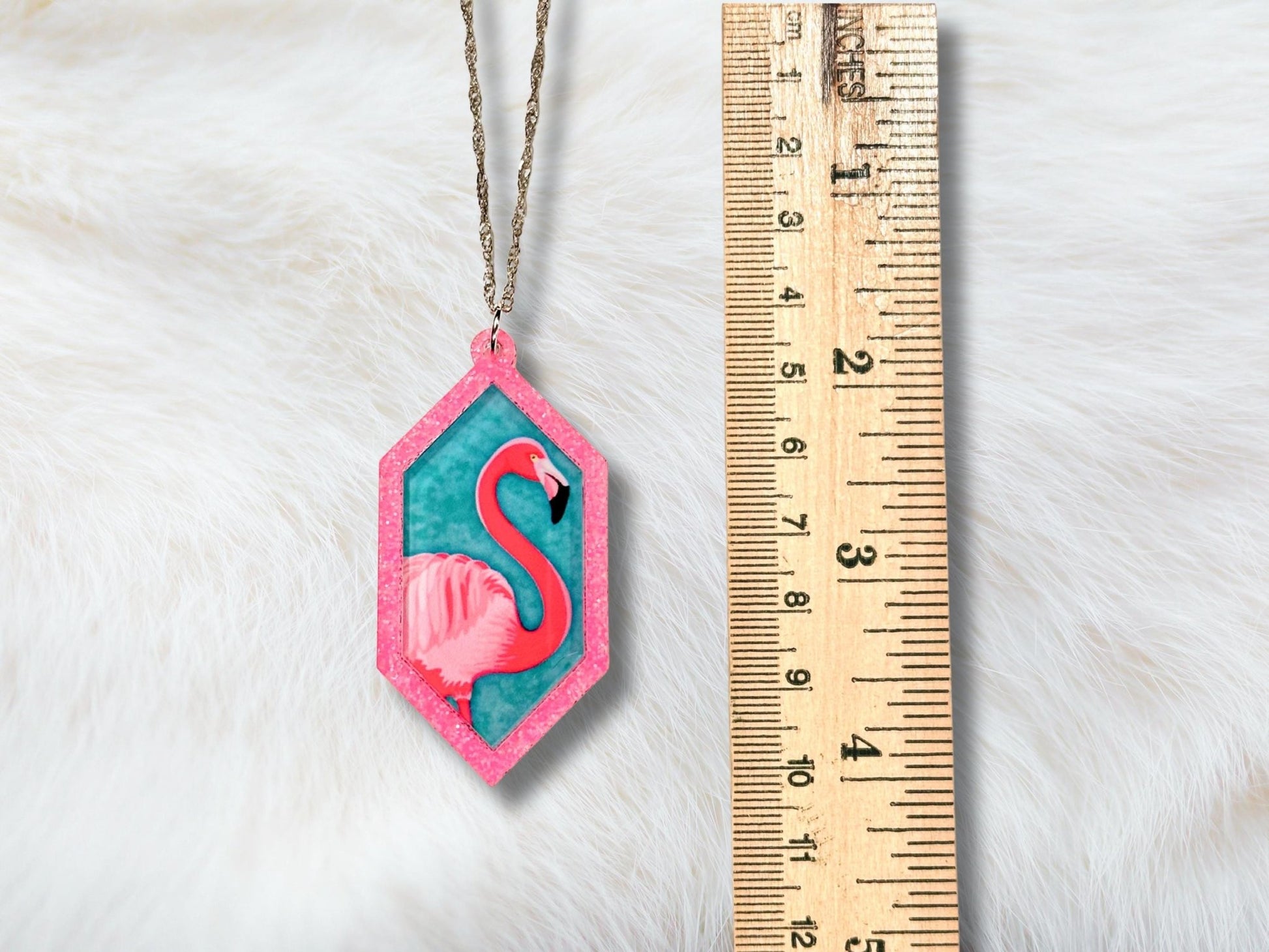 Neon Pink Flamingo Pendant Necklace - Painted Raina