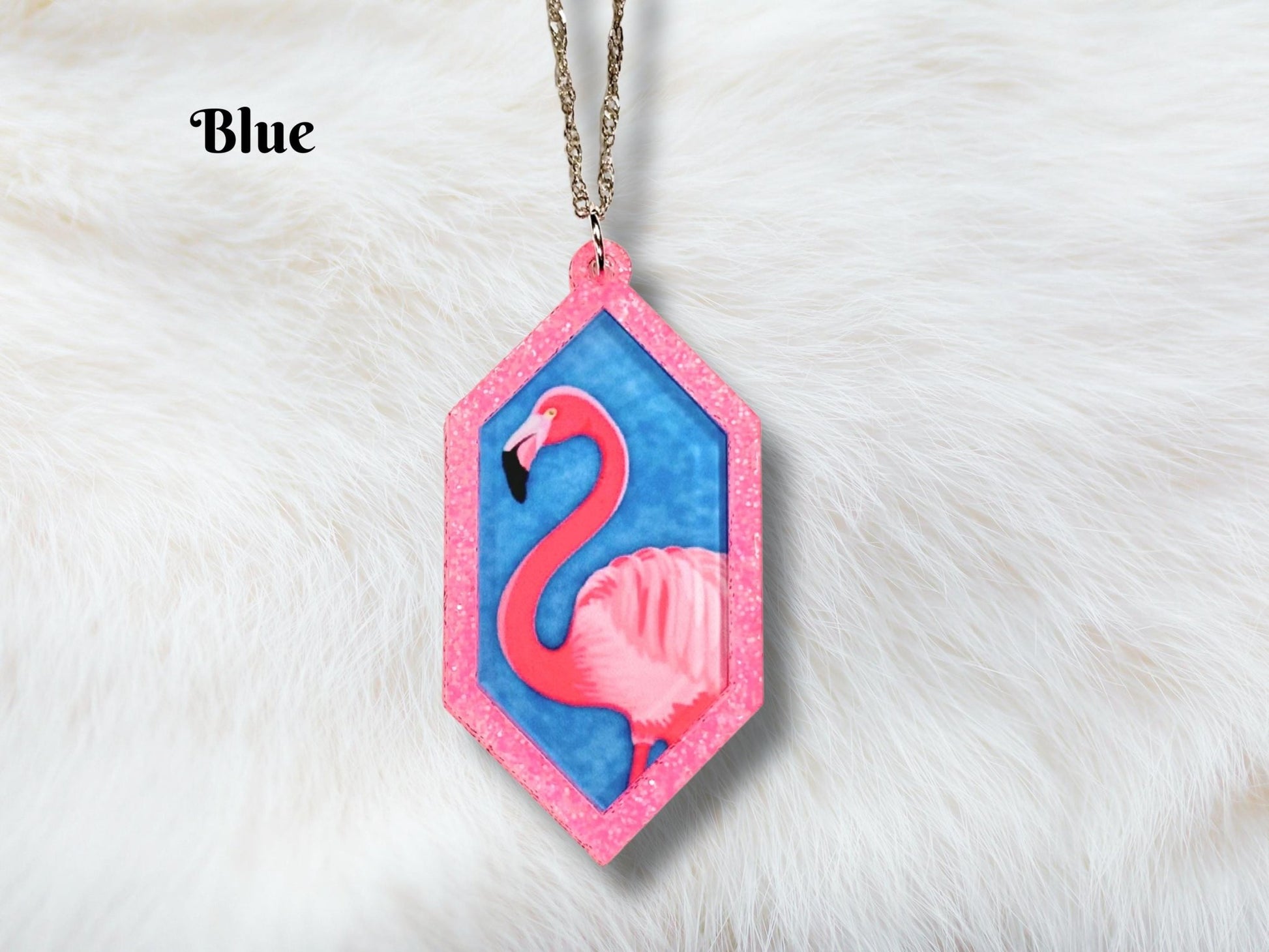 Neon Pink Flamingo Pendant Necklace - Painted Raina