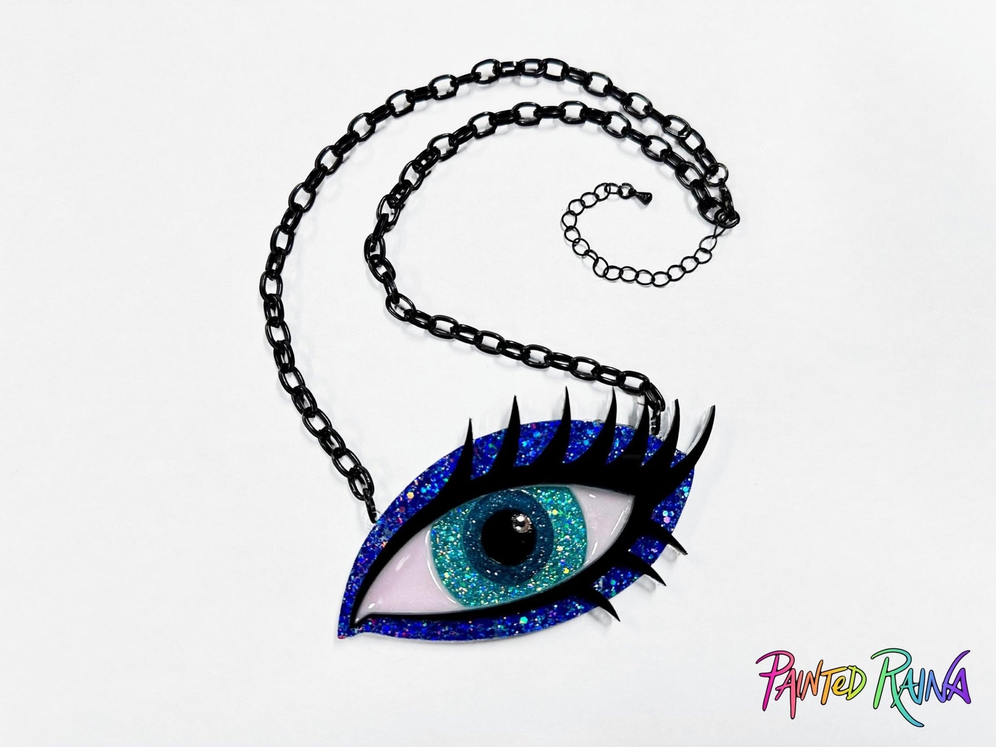 Ocean Girl Eye Necklace - Blue, Turquoise & Teal - Painted Raina