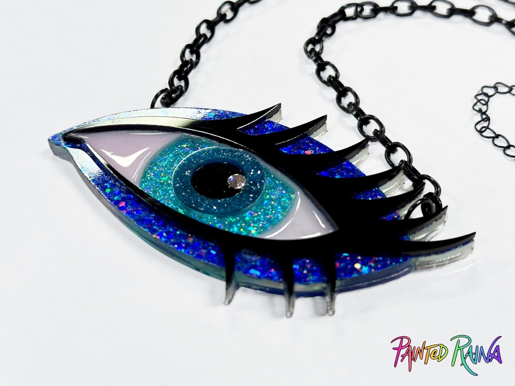 Ocean Girl Eye Necklace - Blue, Turquoise & Teal - Painted Raina