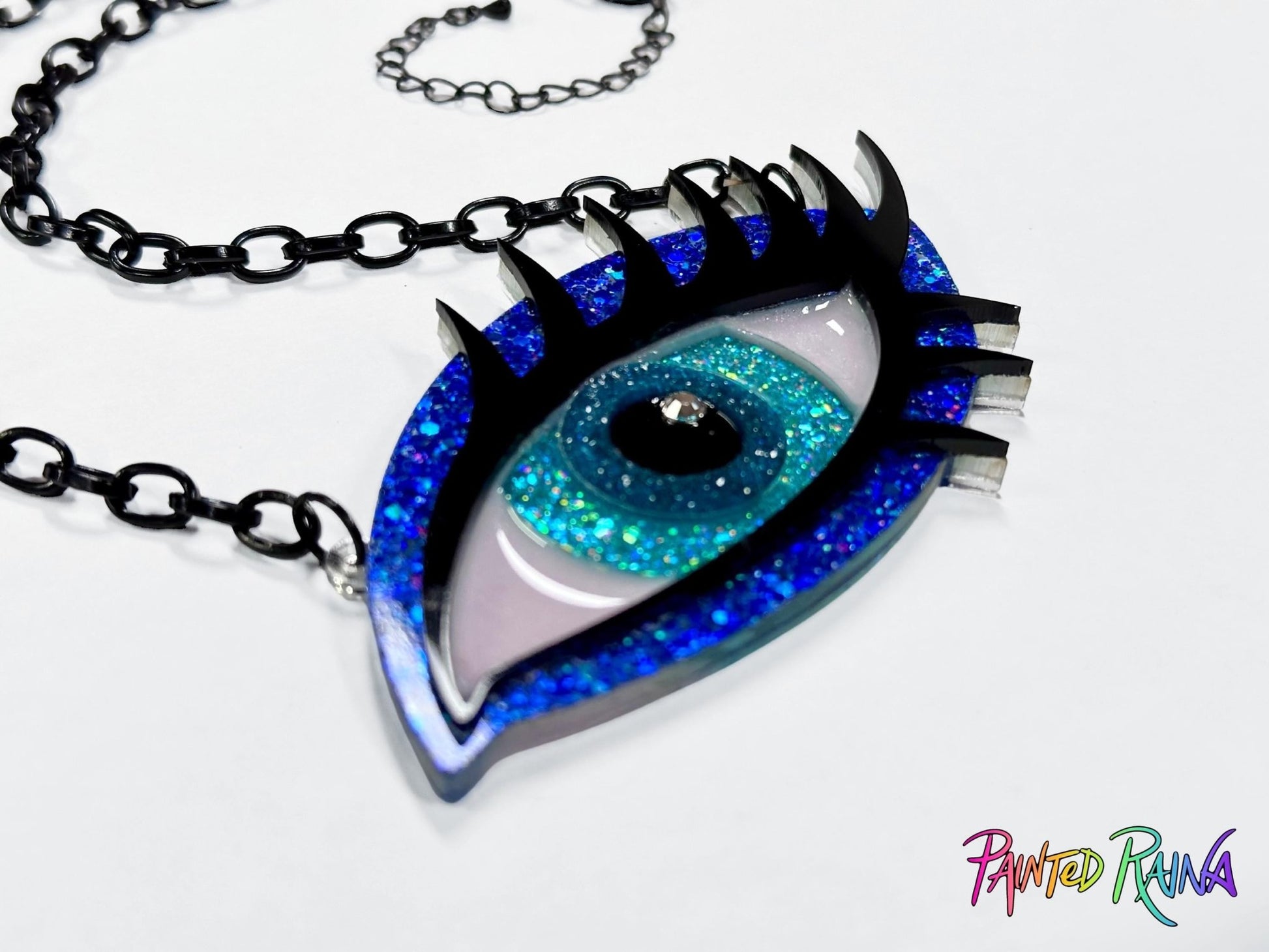 Ocean Girl Eye Necklace - Blue, Turquoise & Teal - Painted Raina