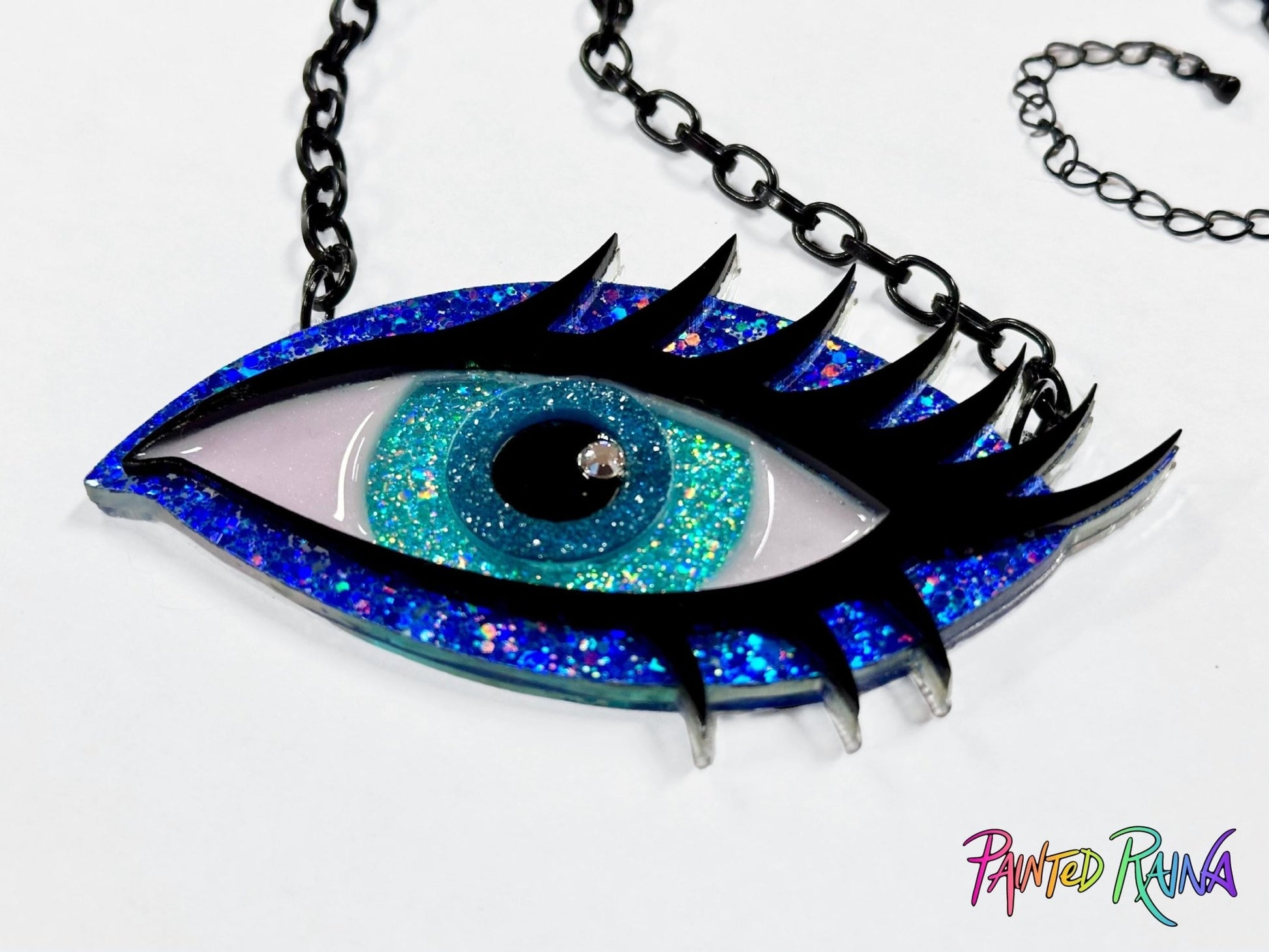 Ocean Girl Eye Necklace - Blue, Turquoise & Teal - Painted Raina