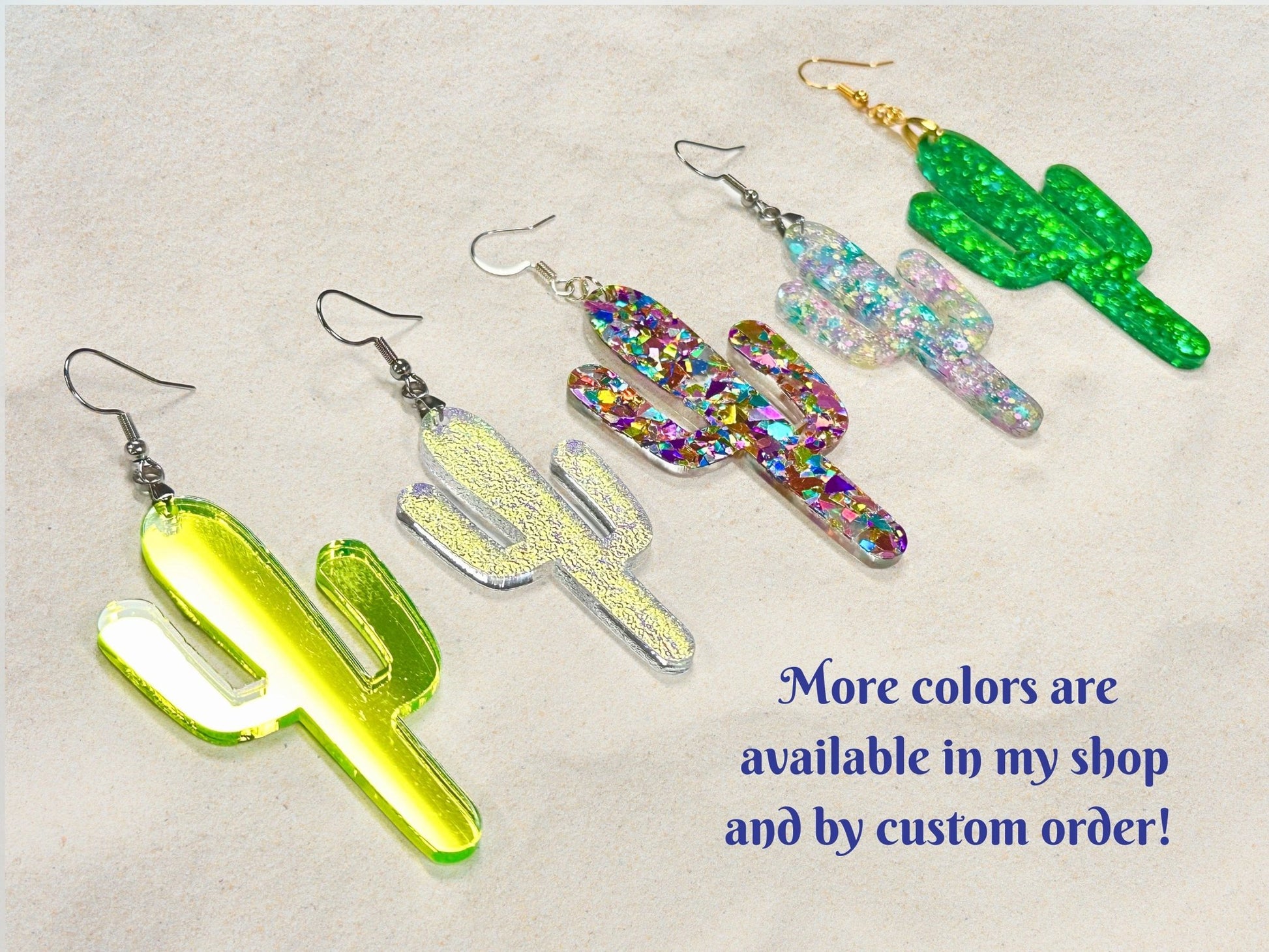 Pastel Glitter Cactus Earrings - Painted Raina