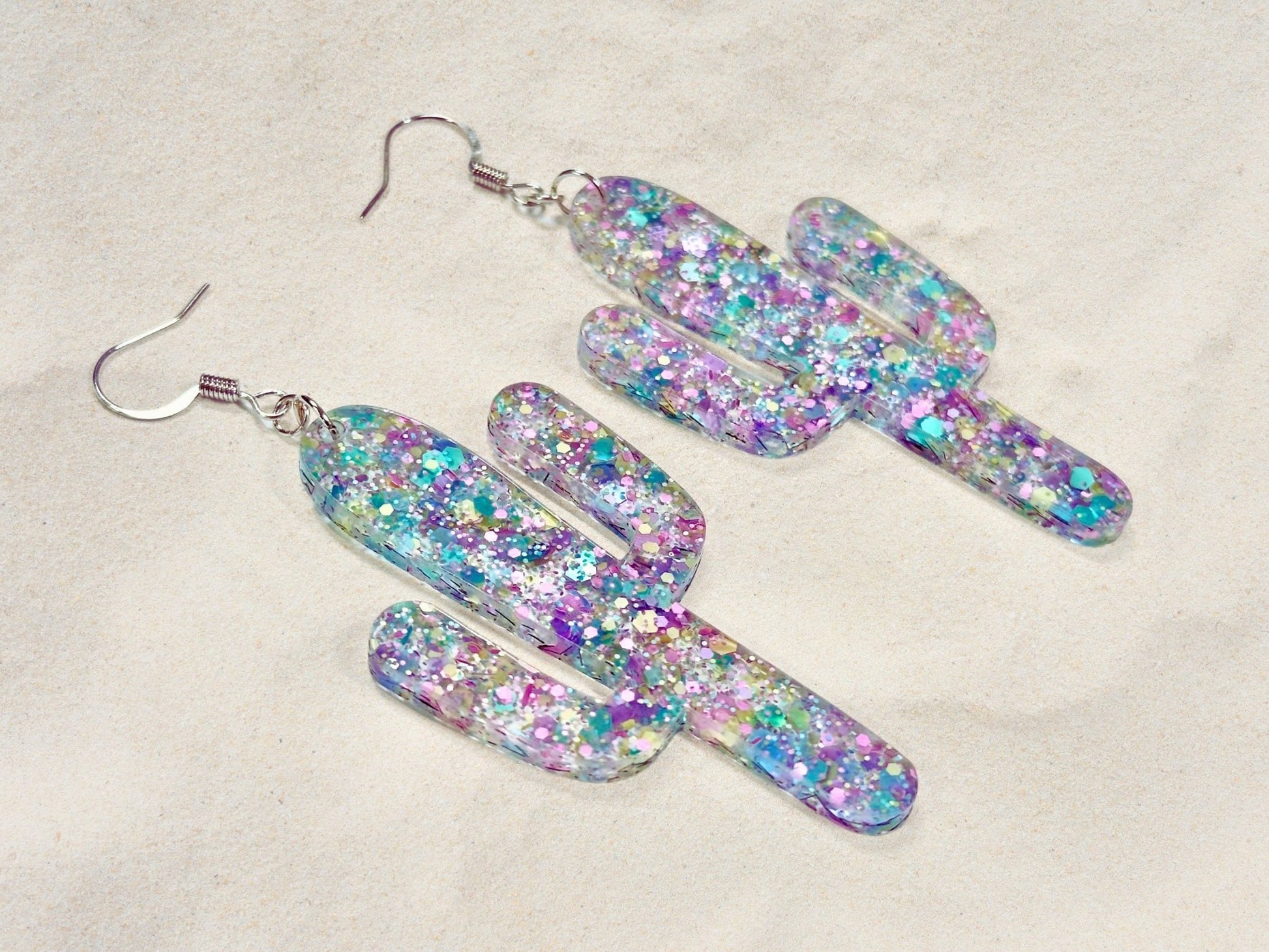 Pastel Glitter Cactus Earrings - Painted Raina