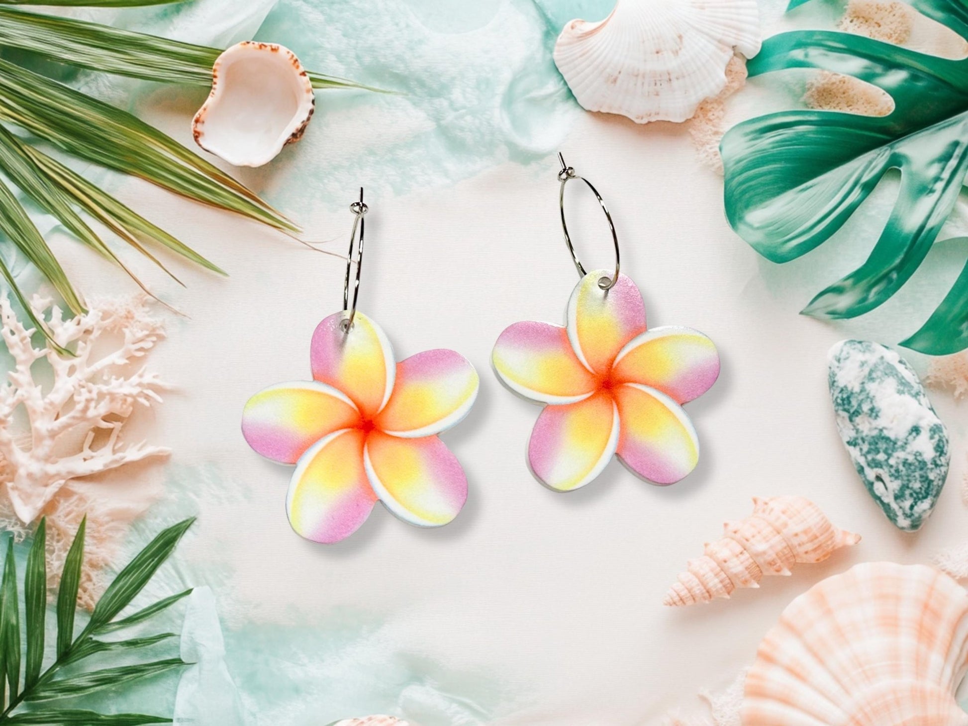 Plumeria Flower Earrings - Painted Raina