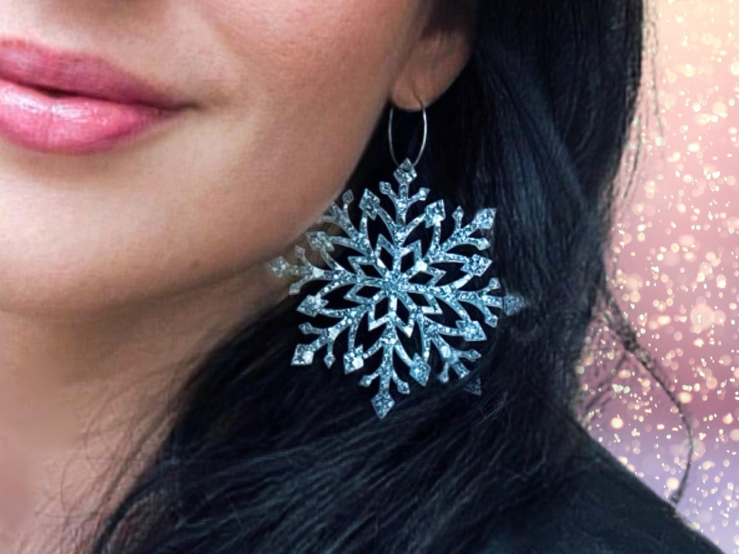Snowflake Statement Earrings | Frost Blue Sparkle - Painted Raina