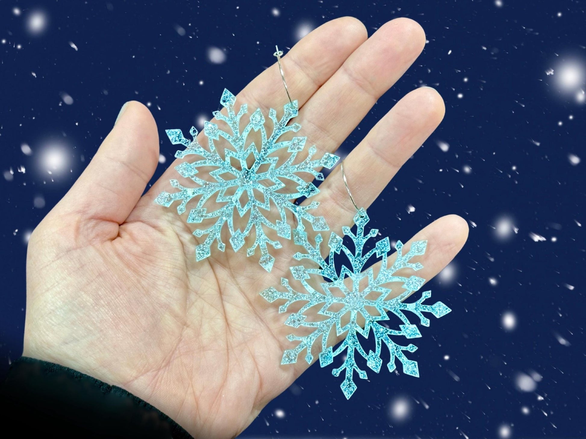 Snowflake Statement Earrings | Frost Blue Sparkle - Painted Raina