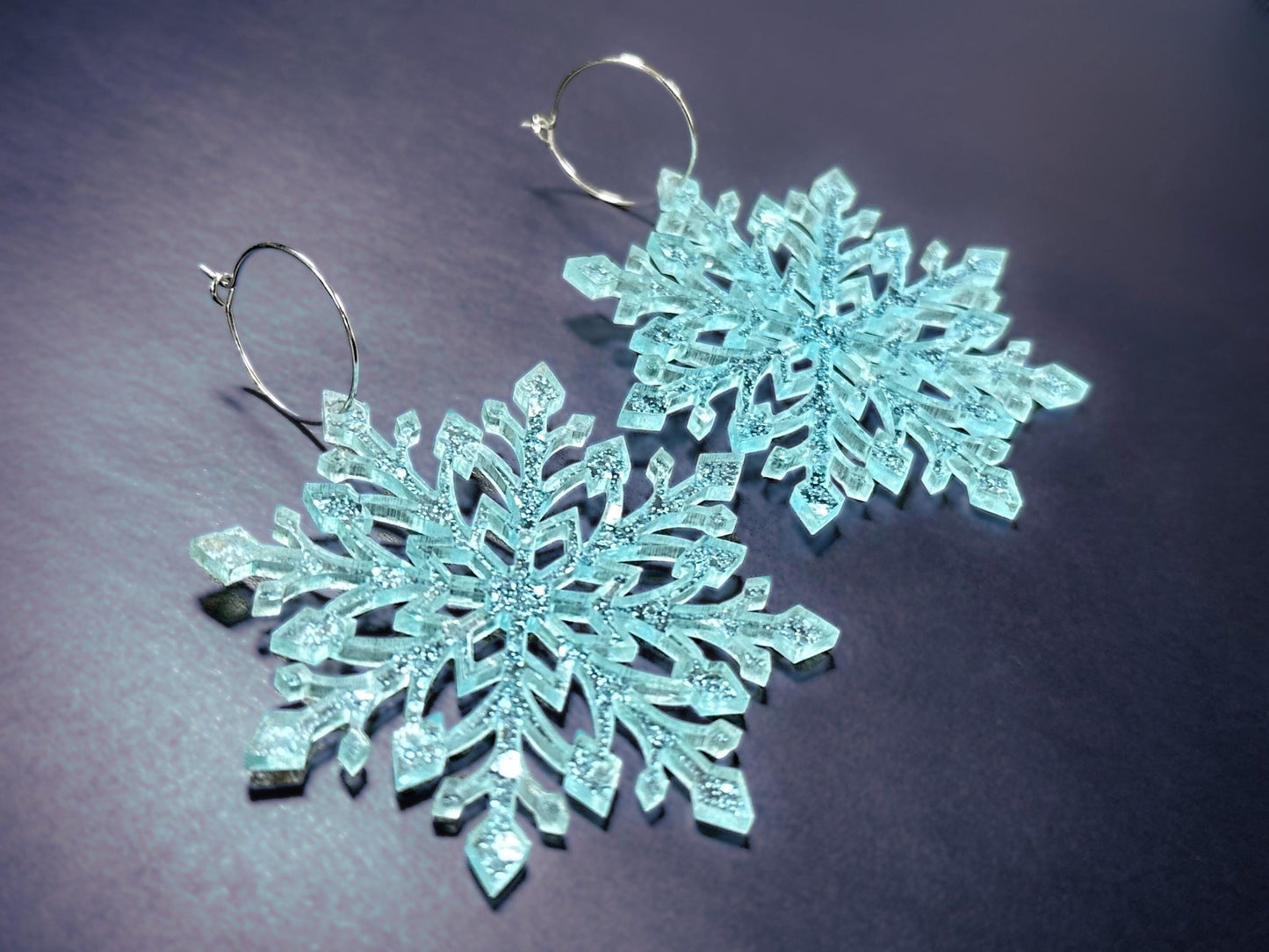 Snowflake Statement Earrings | Frost Blue Sparkle - Painted Raina