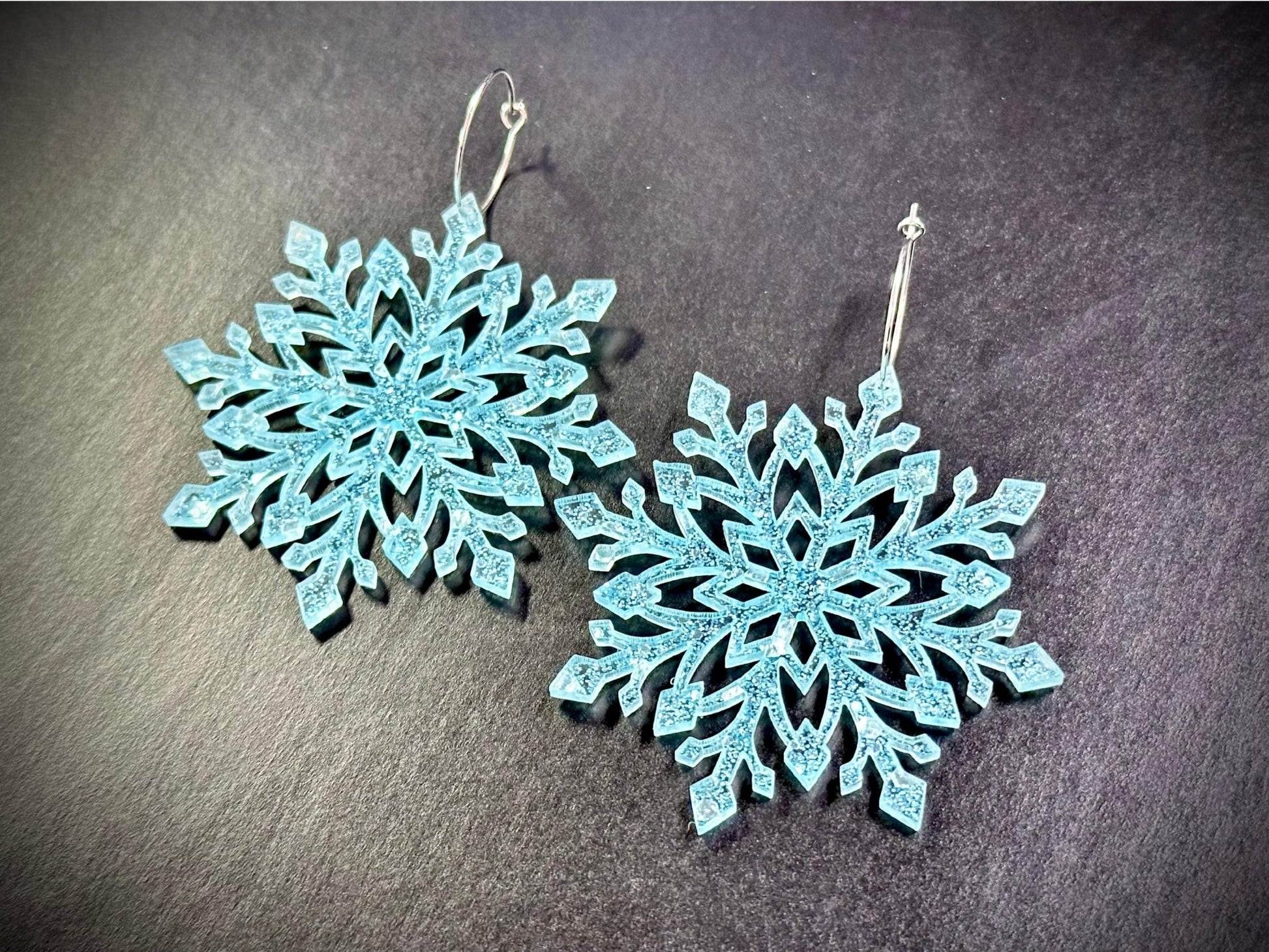 Snowflake Statement Earrings | Frost Blue Sparkle - Painted Raina