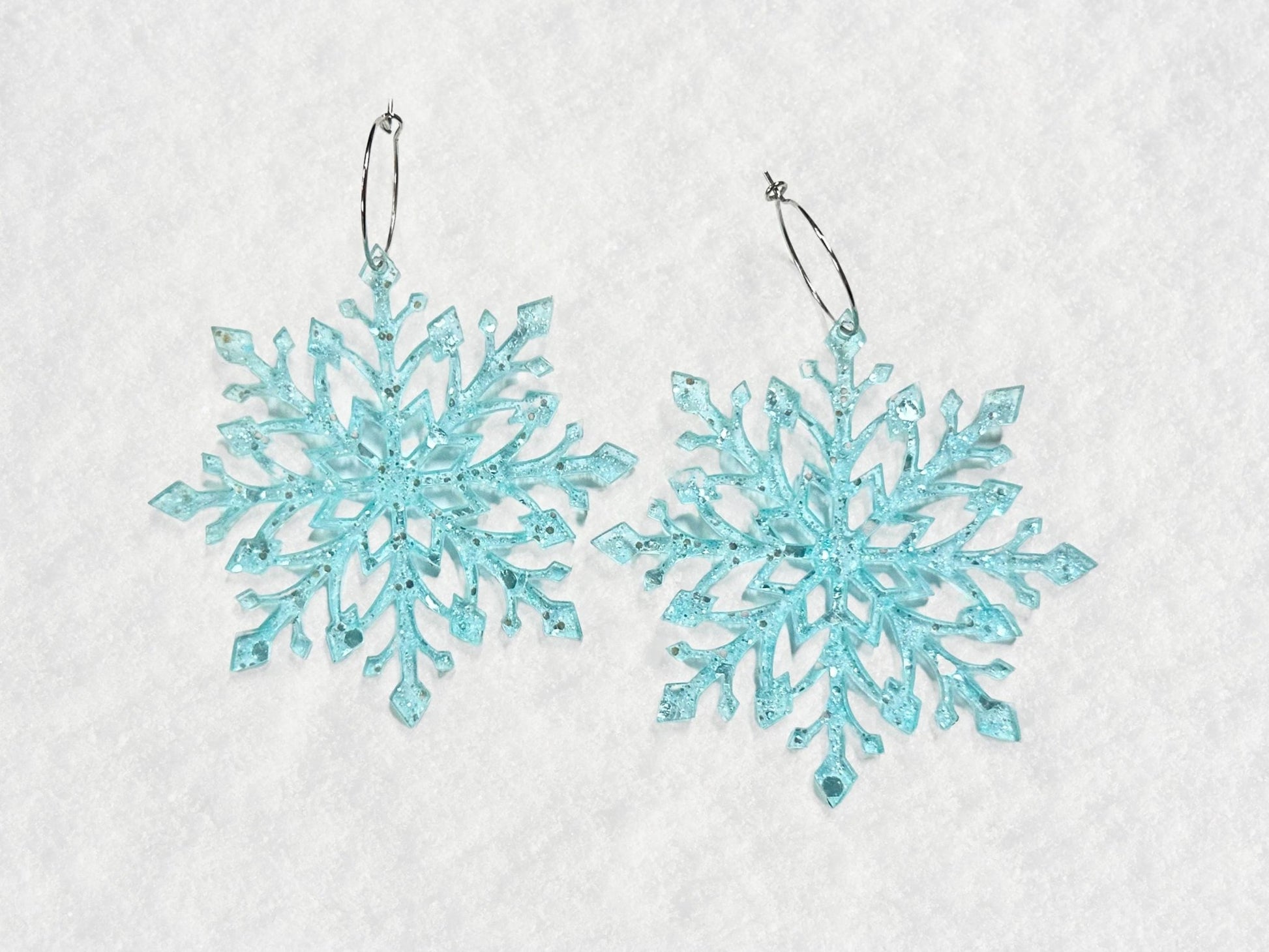 Snowflake Statement Earrings | Frost Blue Sparkle - Painted Raina