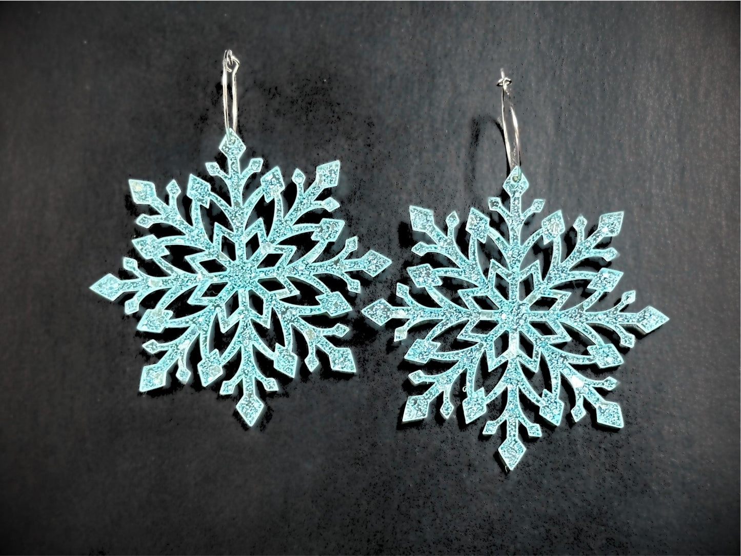 Snowflake Statement Earrings | Frost Blue Sparkle - Painted Raina
