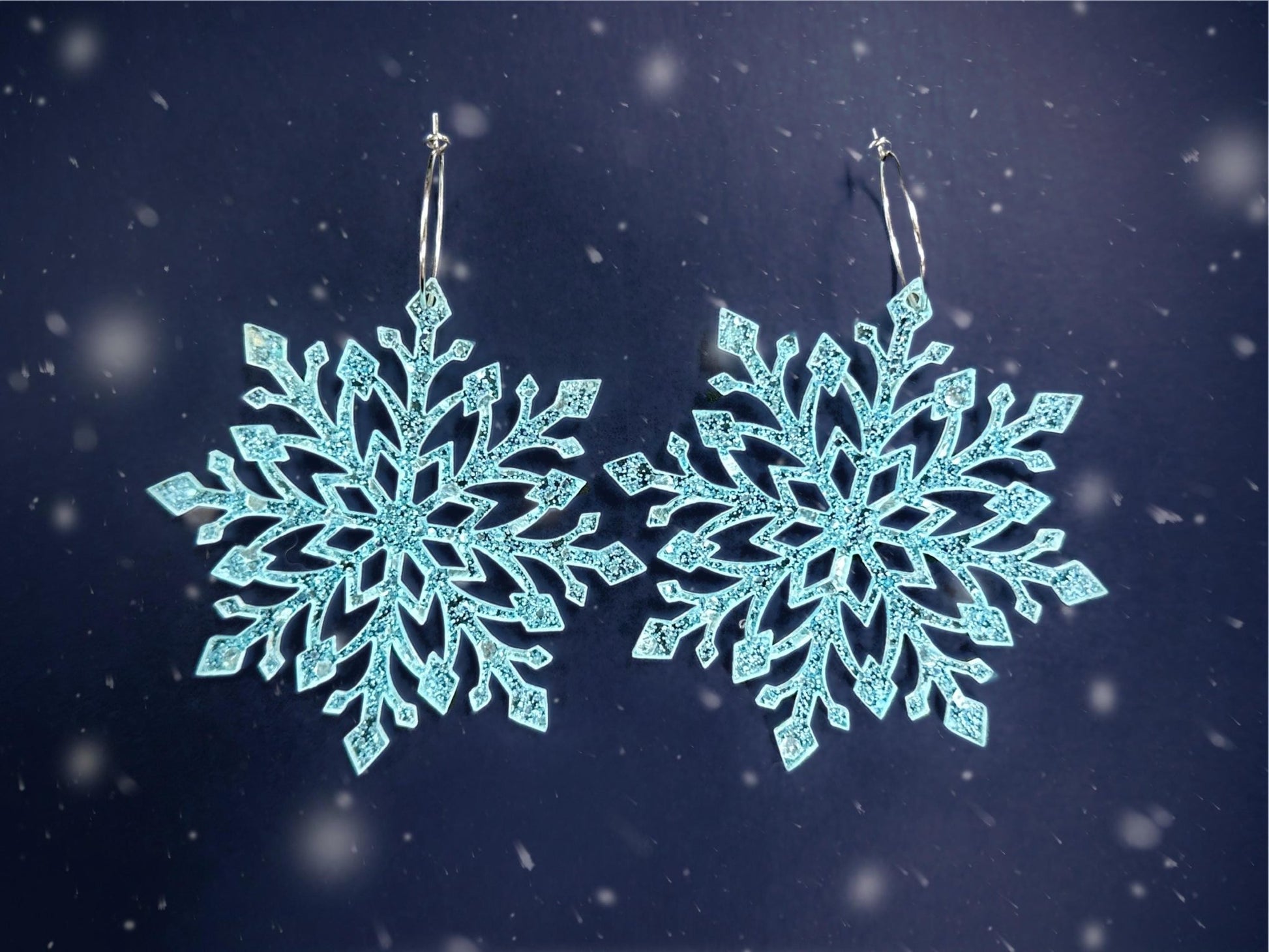 Snowflake Statement Earrings | Frost Blue Sparkle - Painted Raina