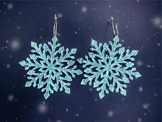 Snowflake Statement Earrings | Frost Blue Sparkle - Painted Raina