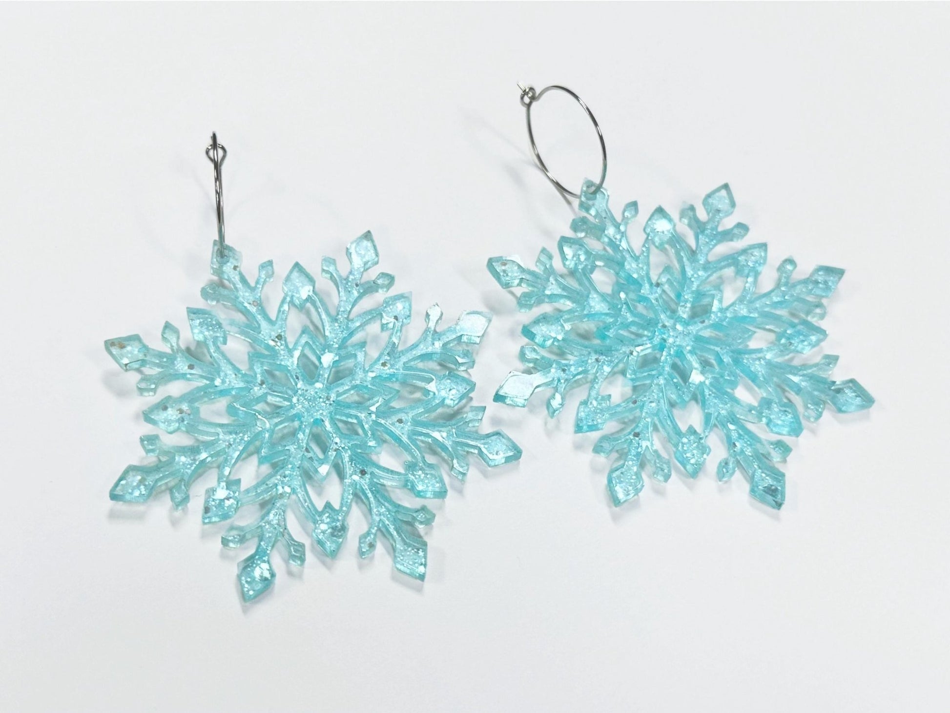 Snowflake Statement Earrings | Frost Blue Sparkle - Painted Raina