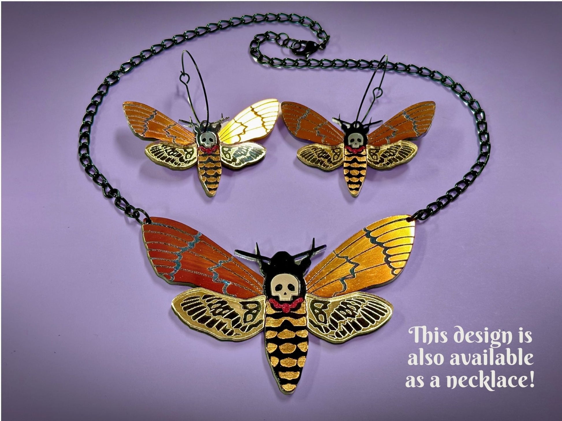 Stunning Layered Deaths Head Moth Earrings - Painted Raina