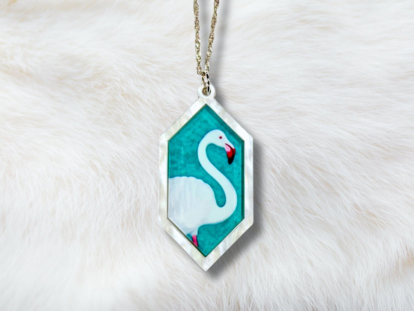 White Flamingo Pendant Necklace - Painted Raina