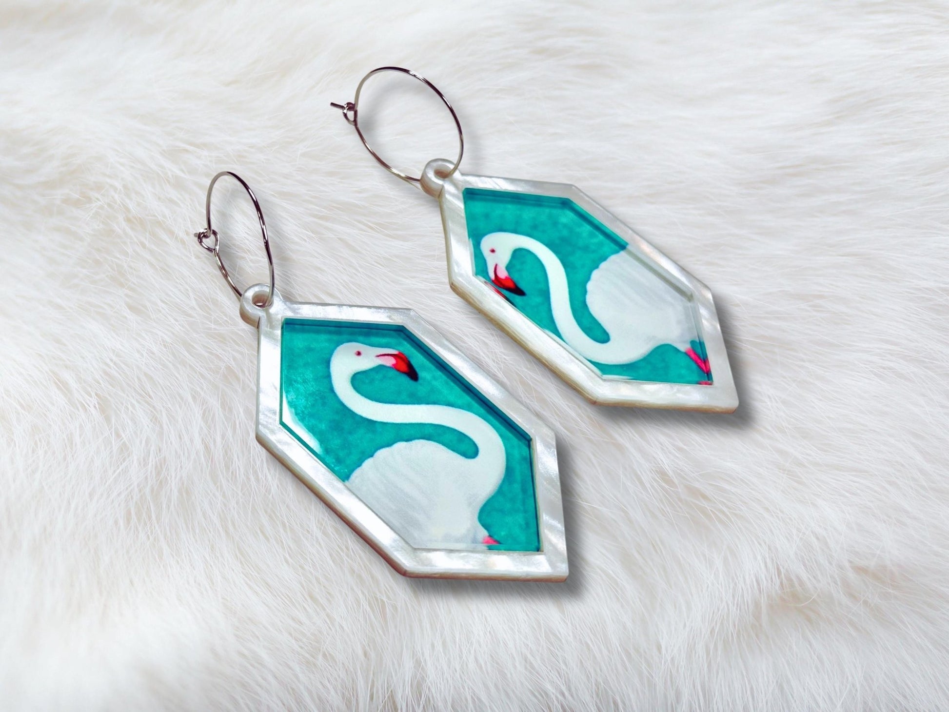 White Flamingo Statement Earrings - Painted Raina