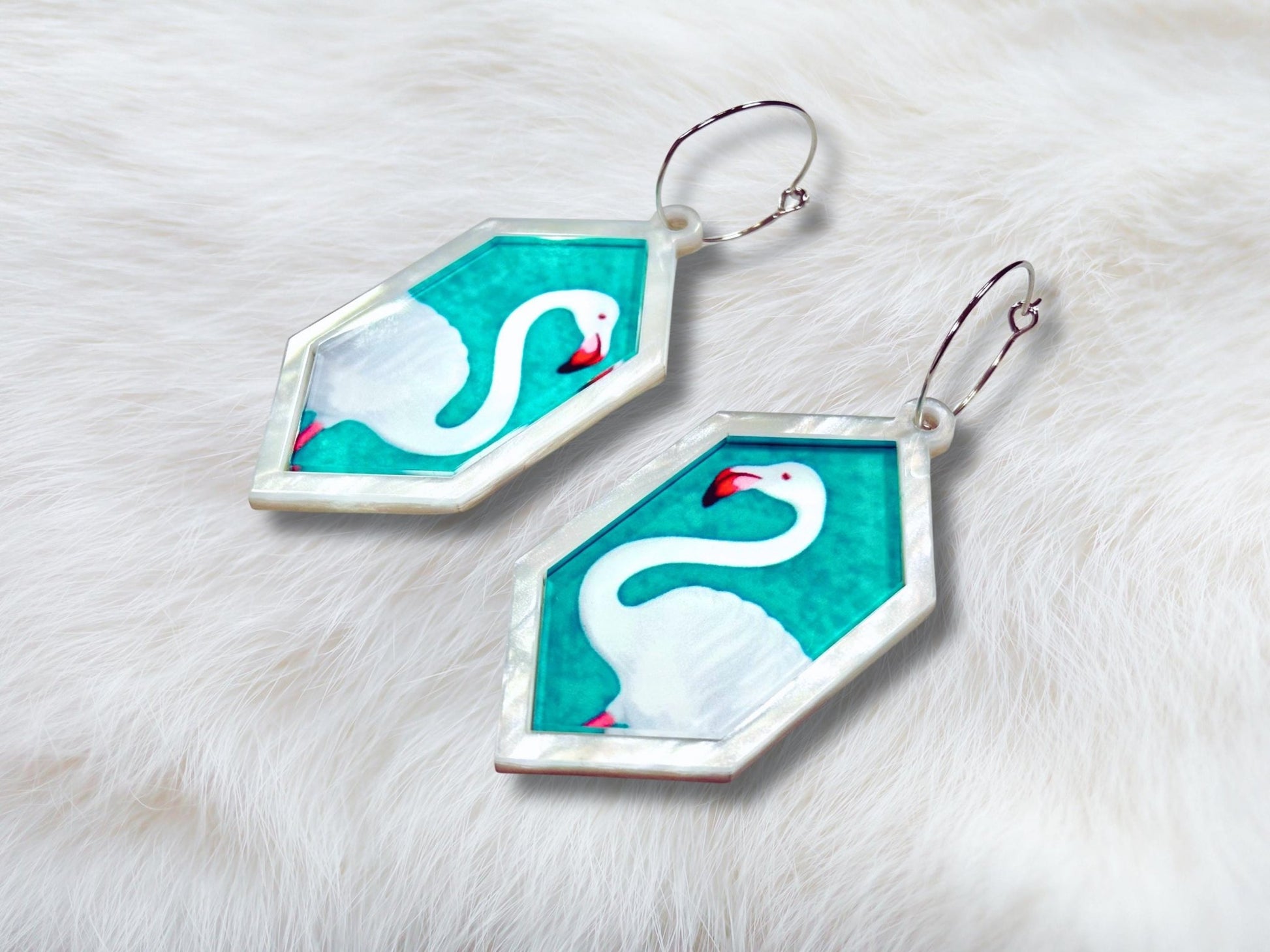 White Flamingo Statement Earrings - Painted Raina