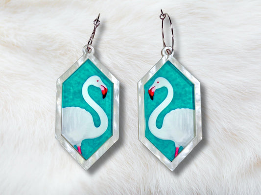 White Flamingo Statement Earrings - Painted Raina