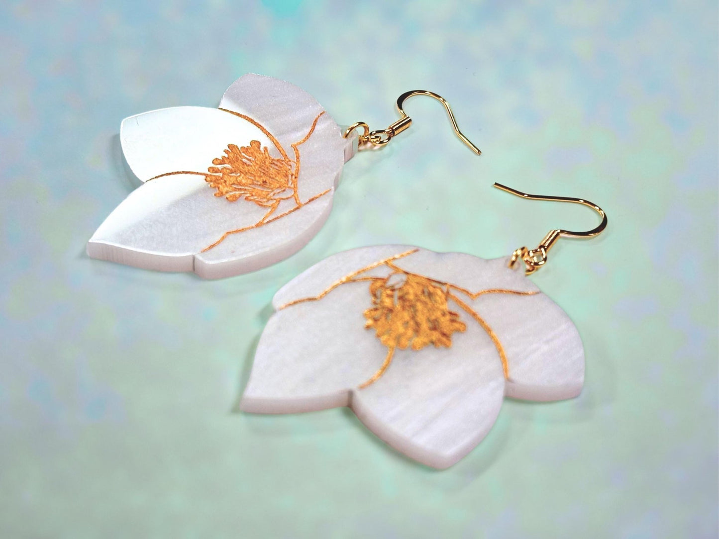 White Hellebore Flower Earrings - Painted Raina