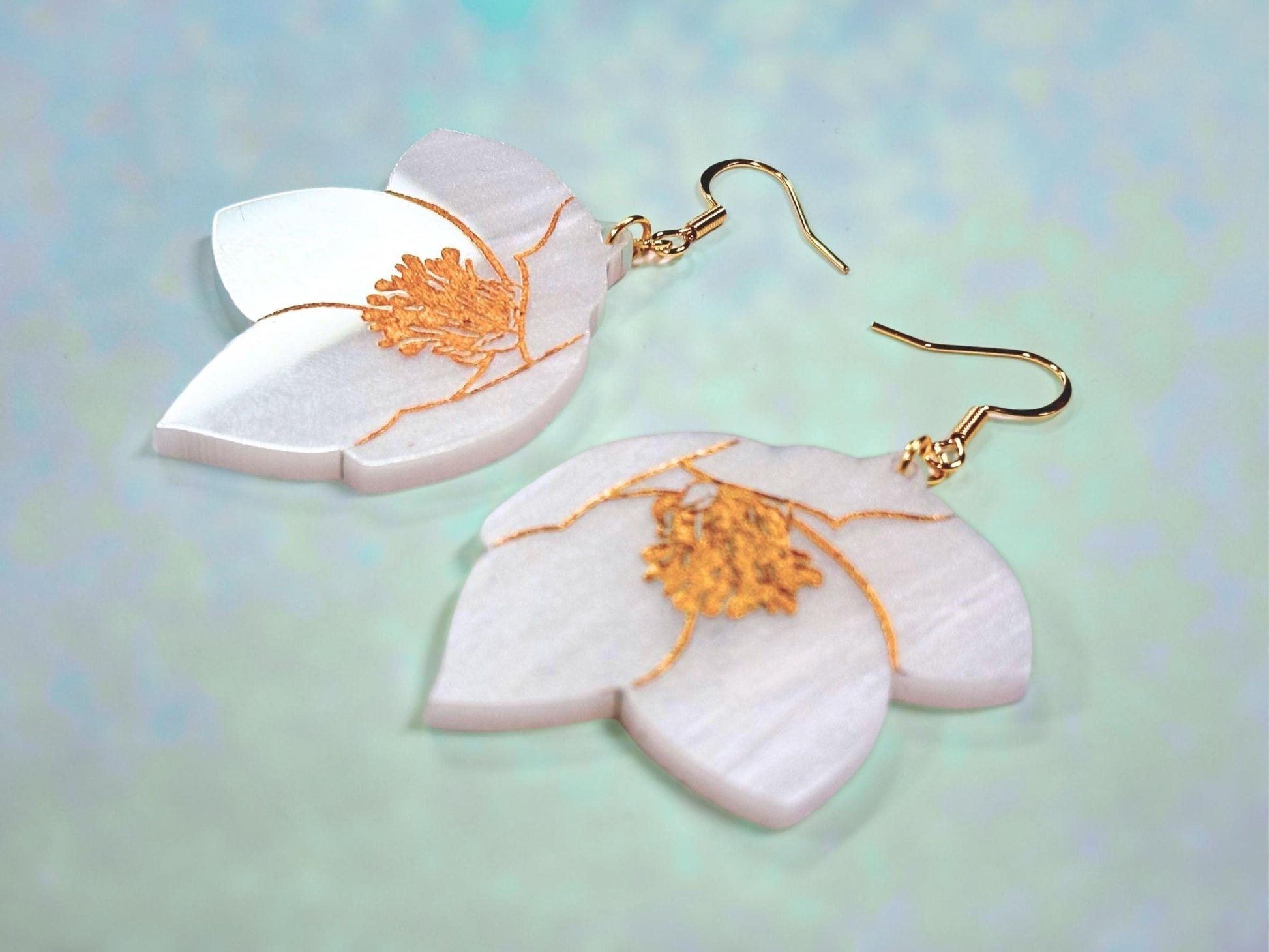 White Hellebore Flower Earrings - Painted Raina