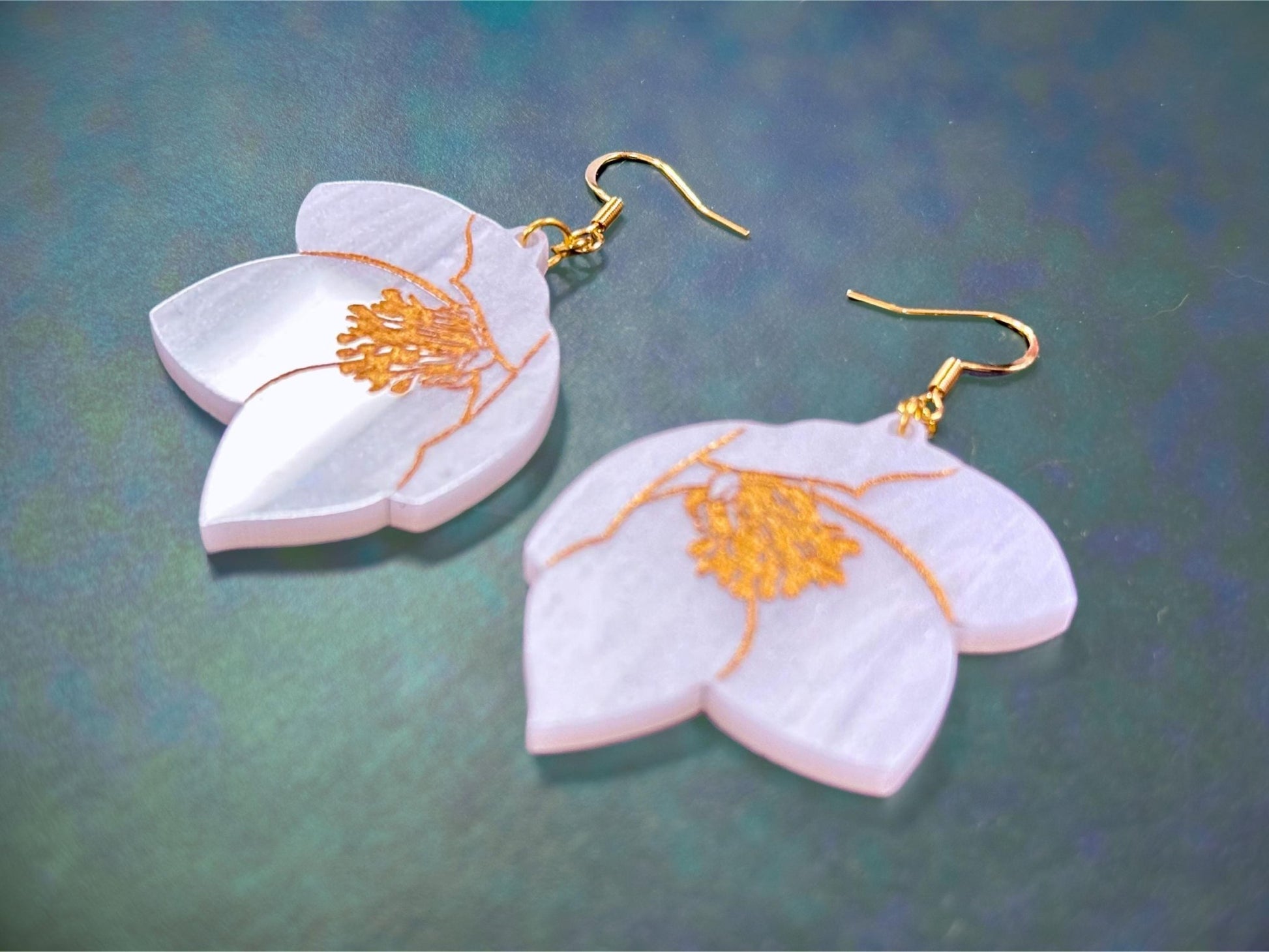 White Hellebore Flower Earrings - Painted Raina