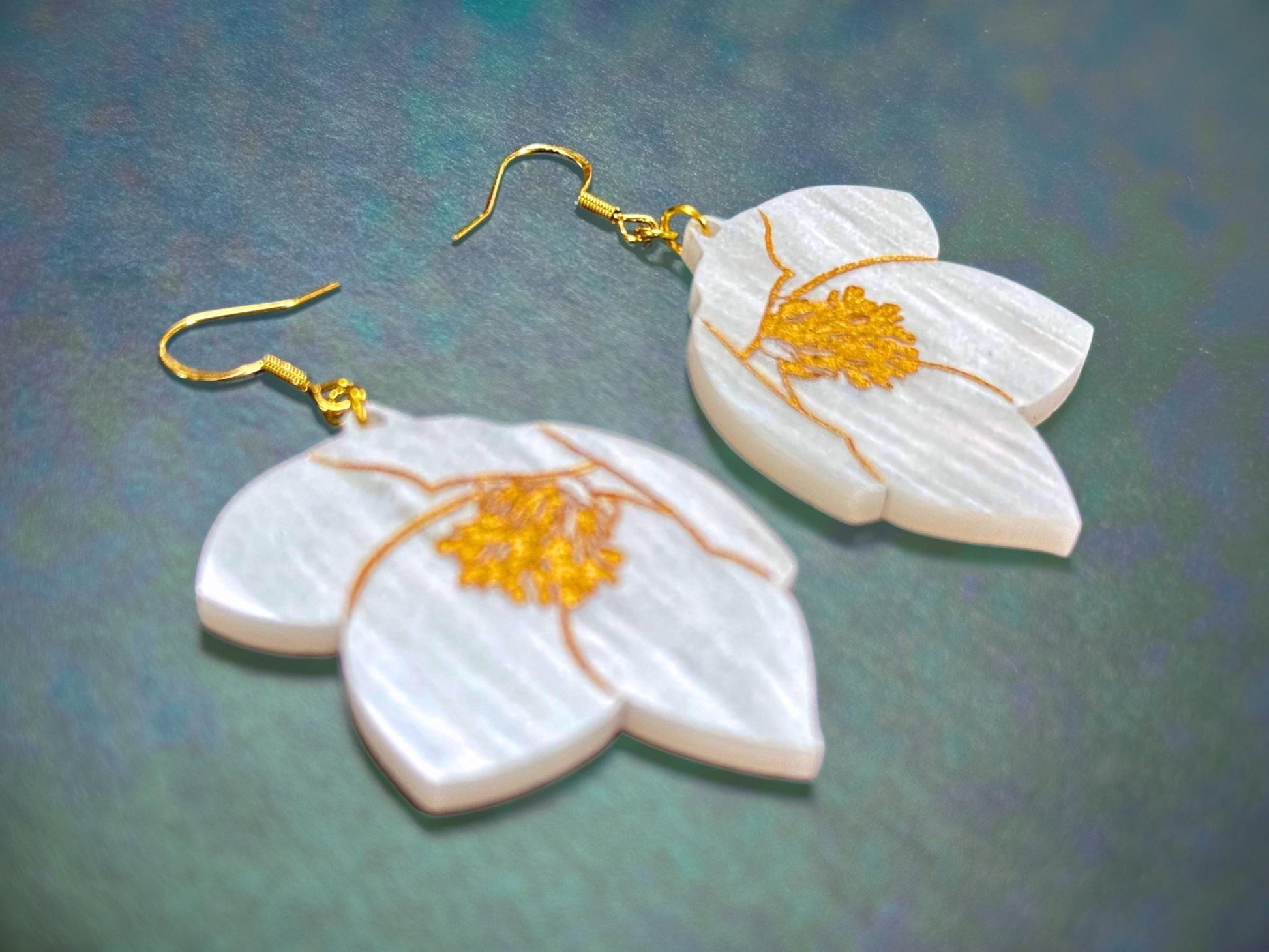White Hellebore Flower Earrings - Painted Raina